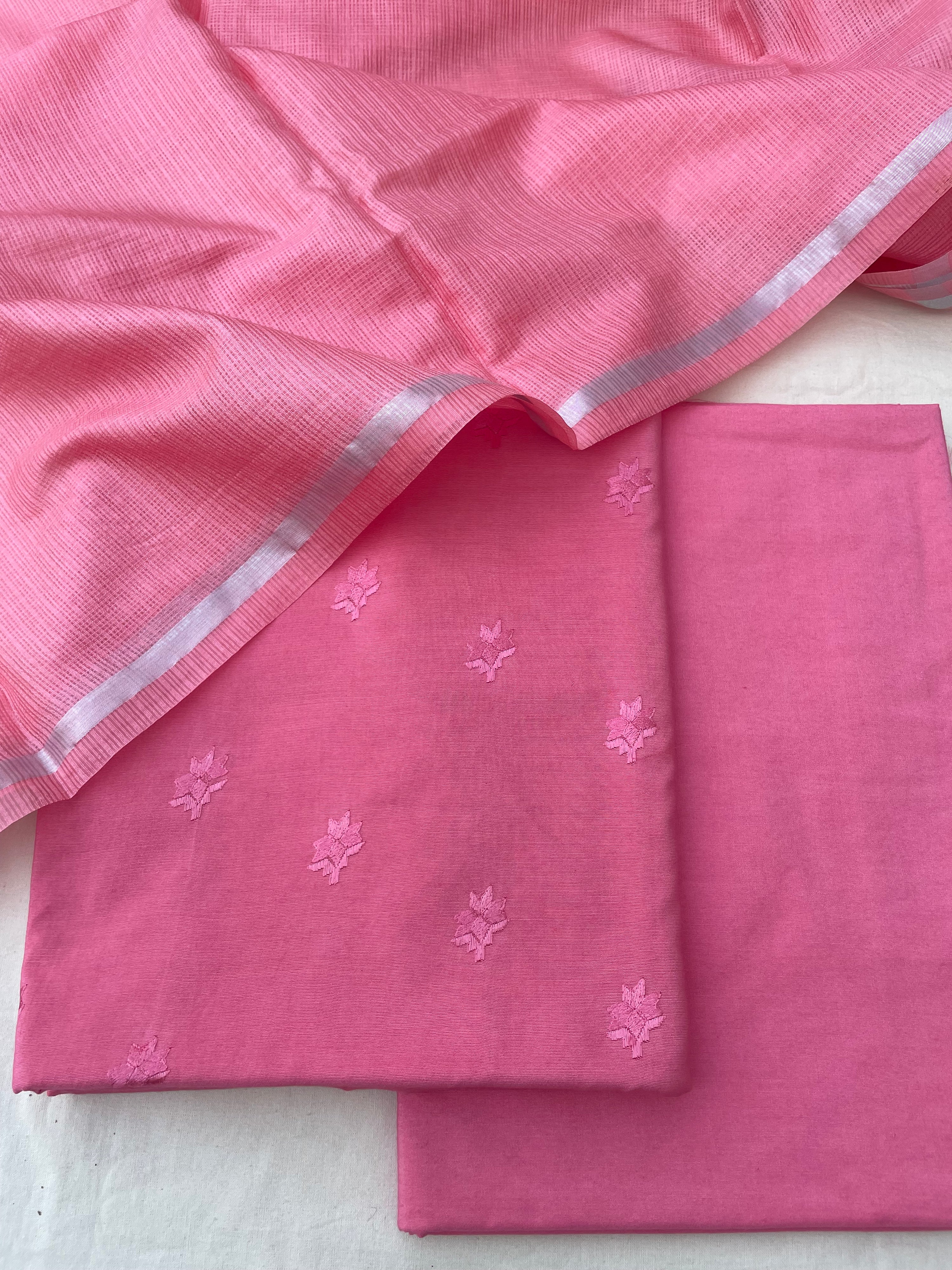 Pink Embroidery Banarasi Cotton Suit Set