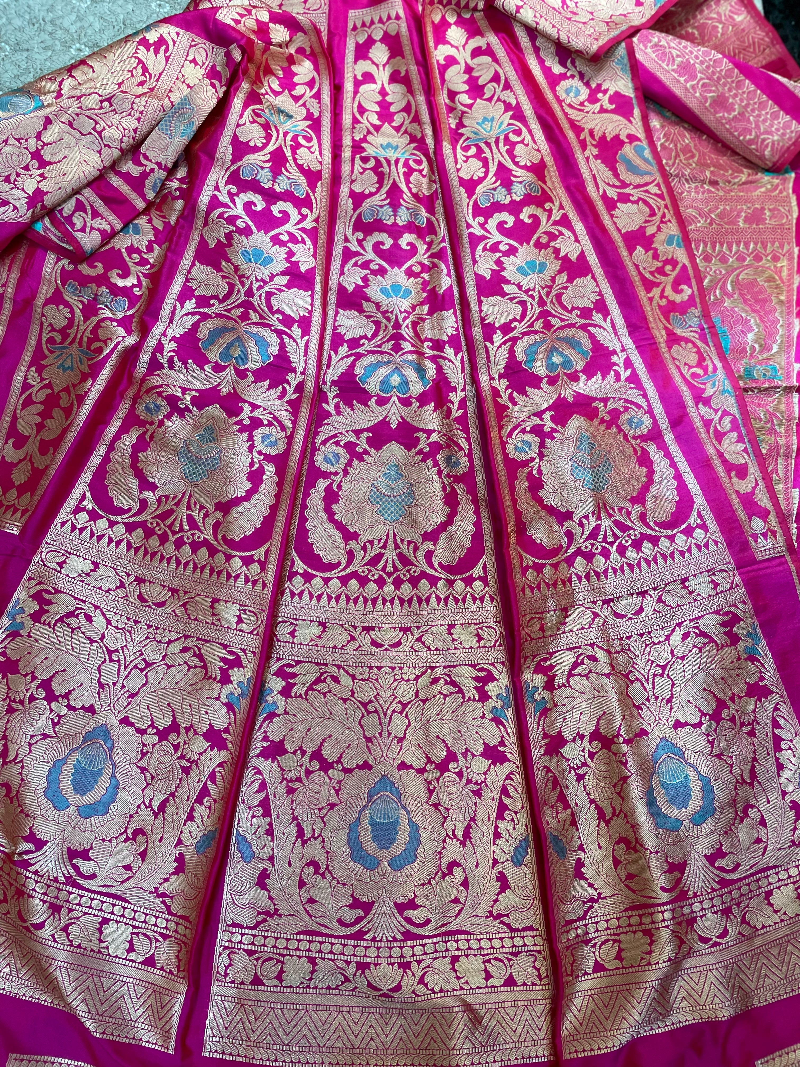 Tanvi Pink Handwoven Pure Silk Banarasi Lehenga with Meenakari