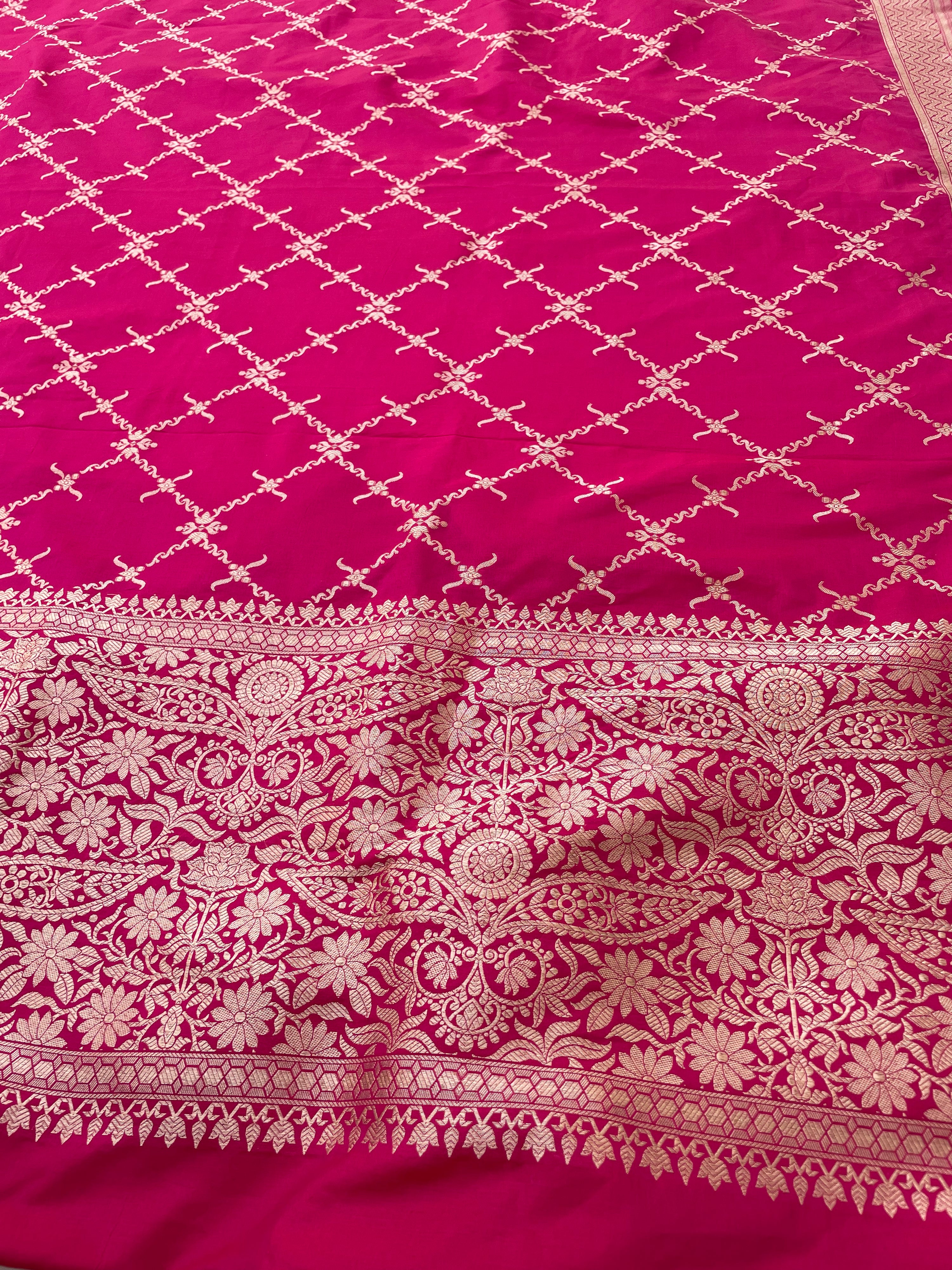 Pink Handwoven Pure Kataan Silk Banarasi Dupatta