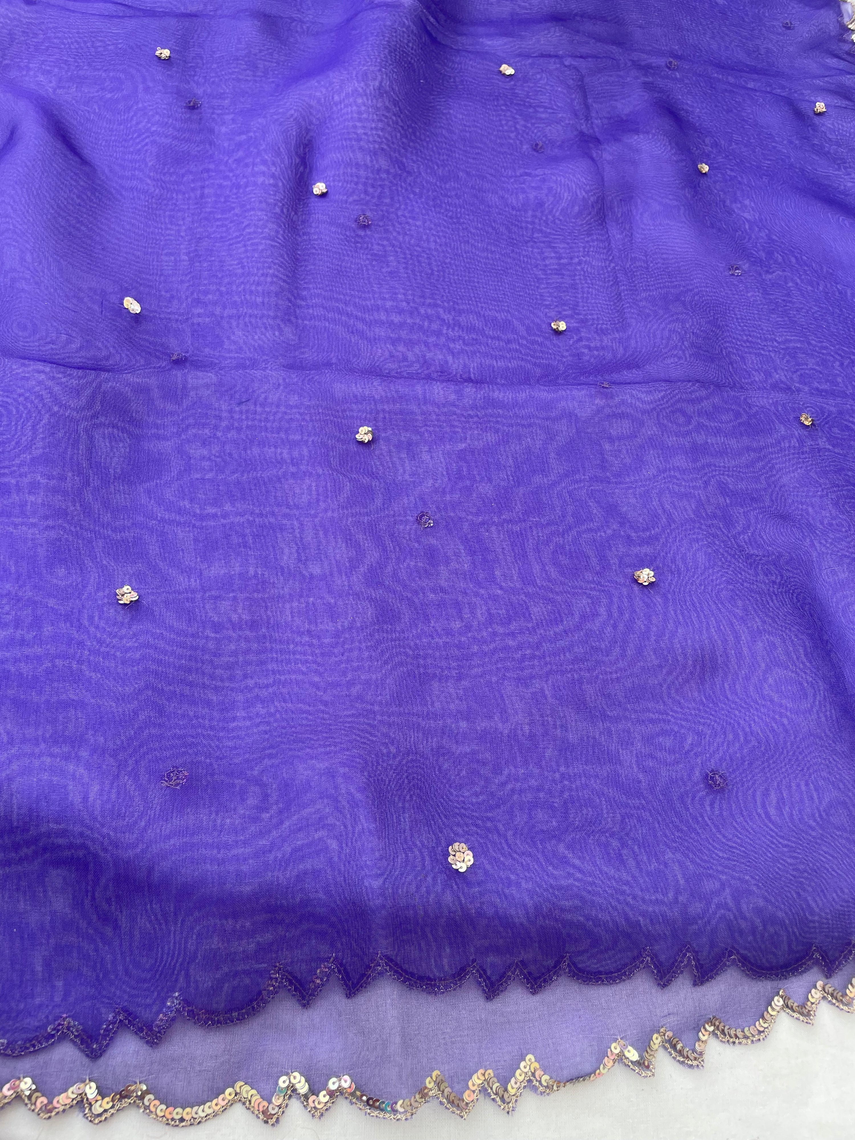 Purple Pure Organza Silk Embroidered Banarasi Dupatta