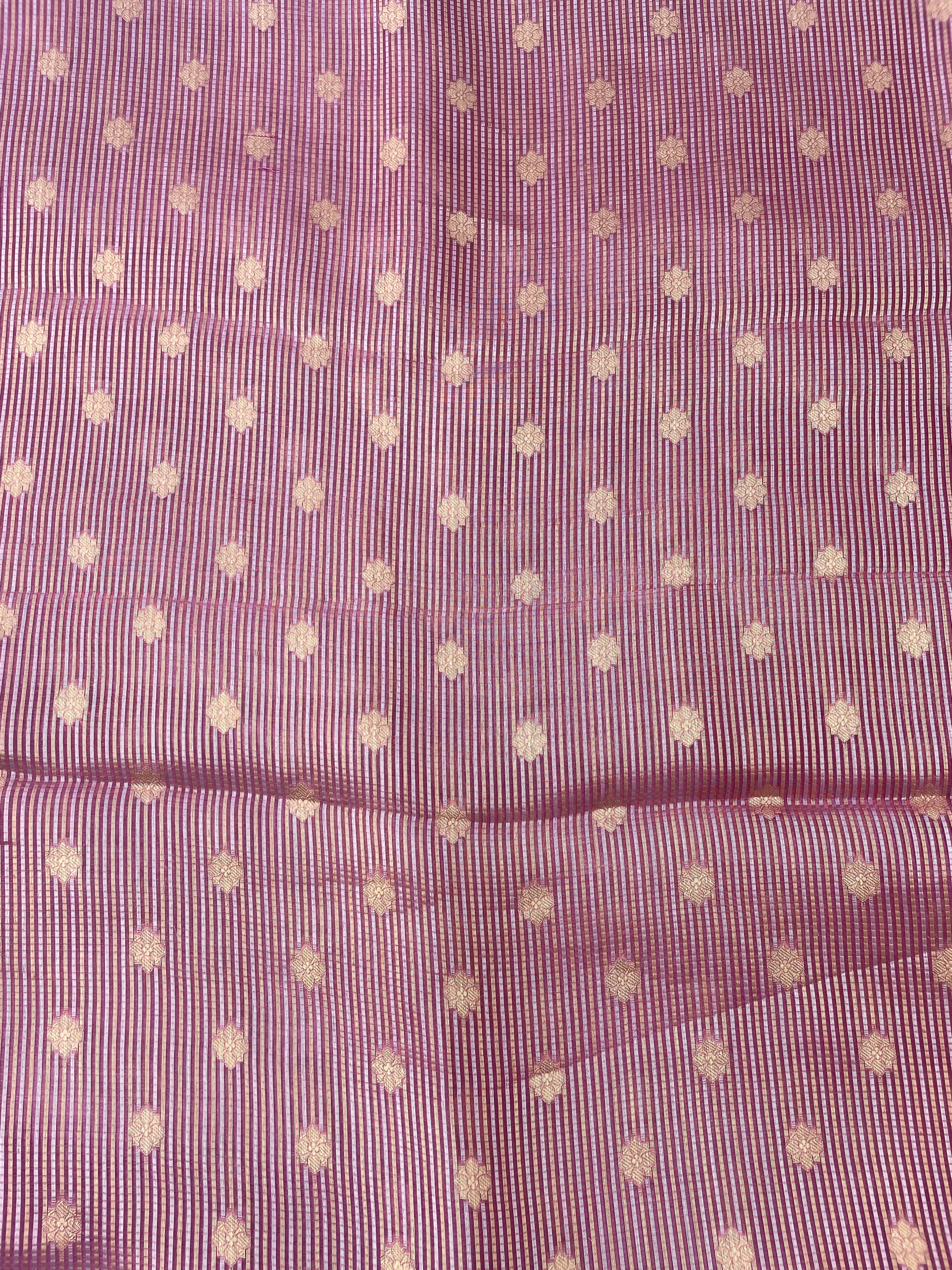 Pink Handwoven Pure Tissue Silk Buti Fabric