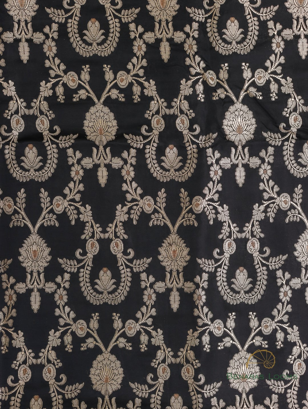 Black Handwoven Brocade Jaal Pure Silk Fabric