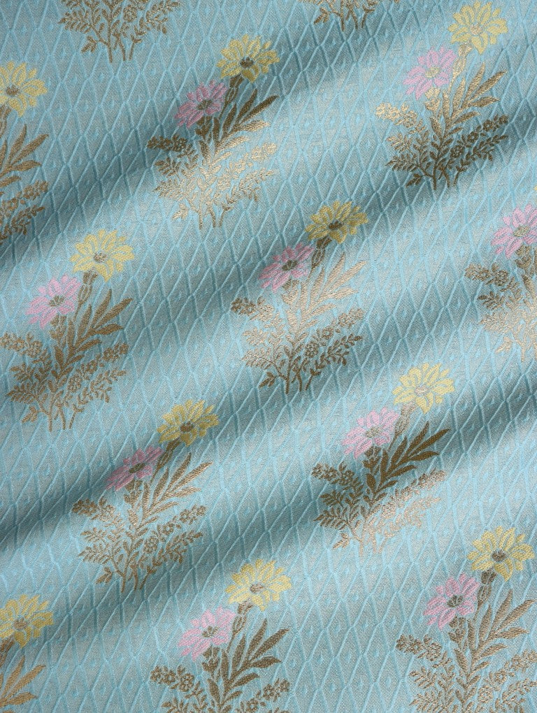 Blue Floral Banarasi Fabric