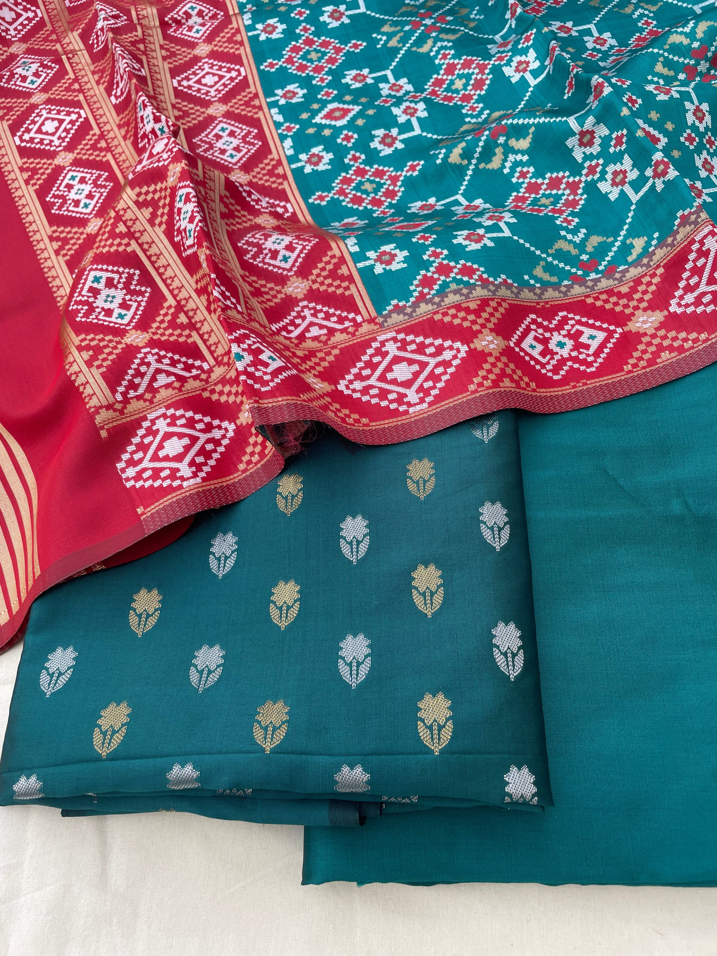 Rama Green Semi Silk Banarasi Unstitched Suit Set