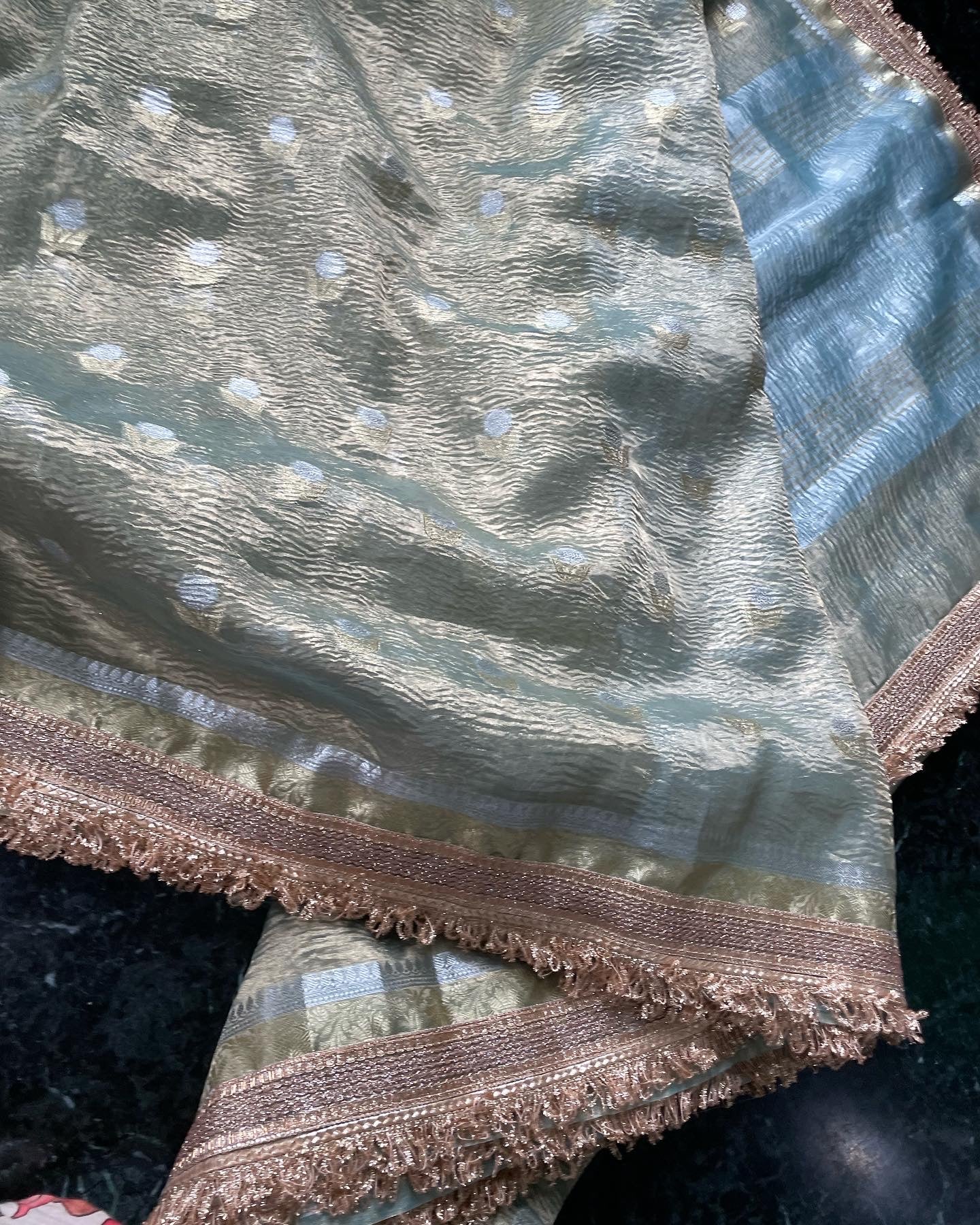 Pista Green Tissue Silk Saree with Embellished Border
