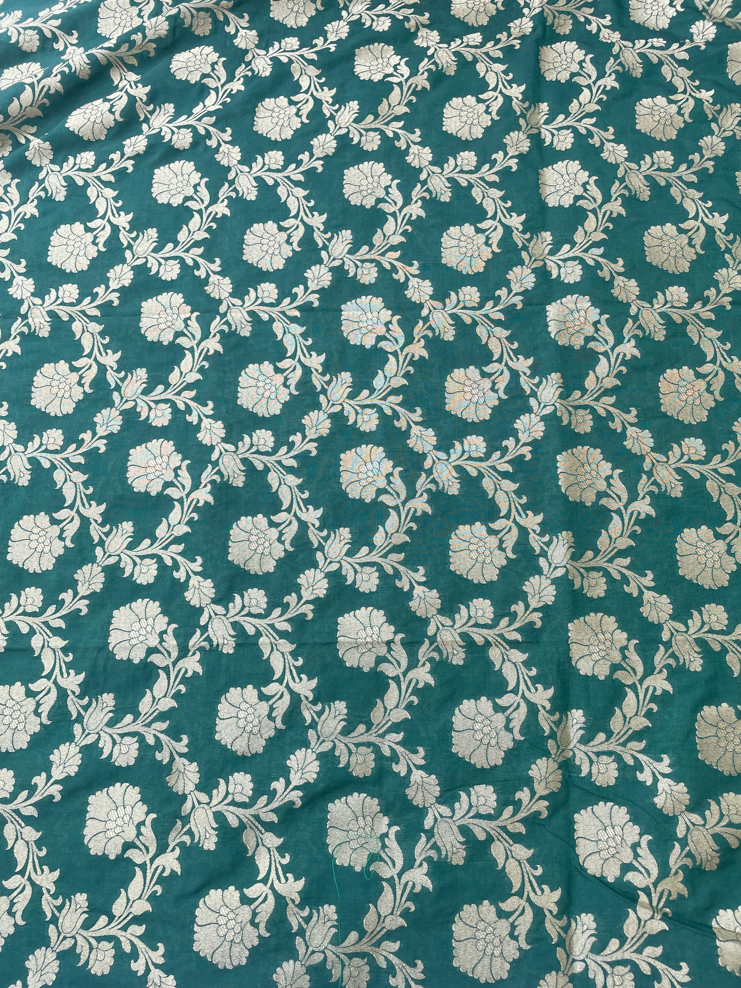 Green Semi Silk Floral Jaal Fabric