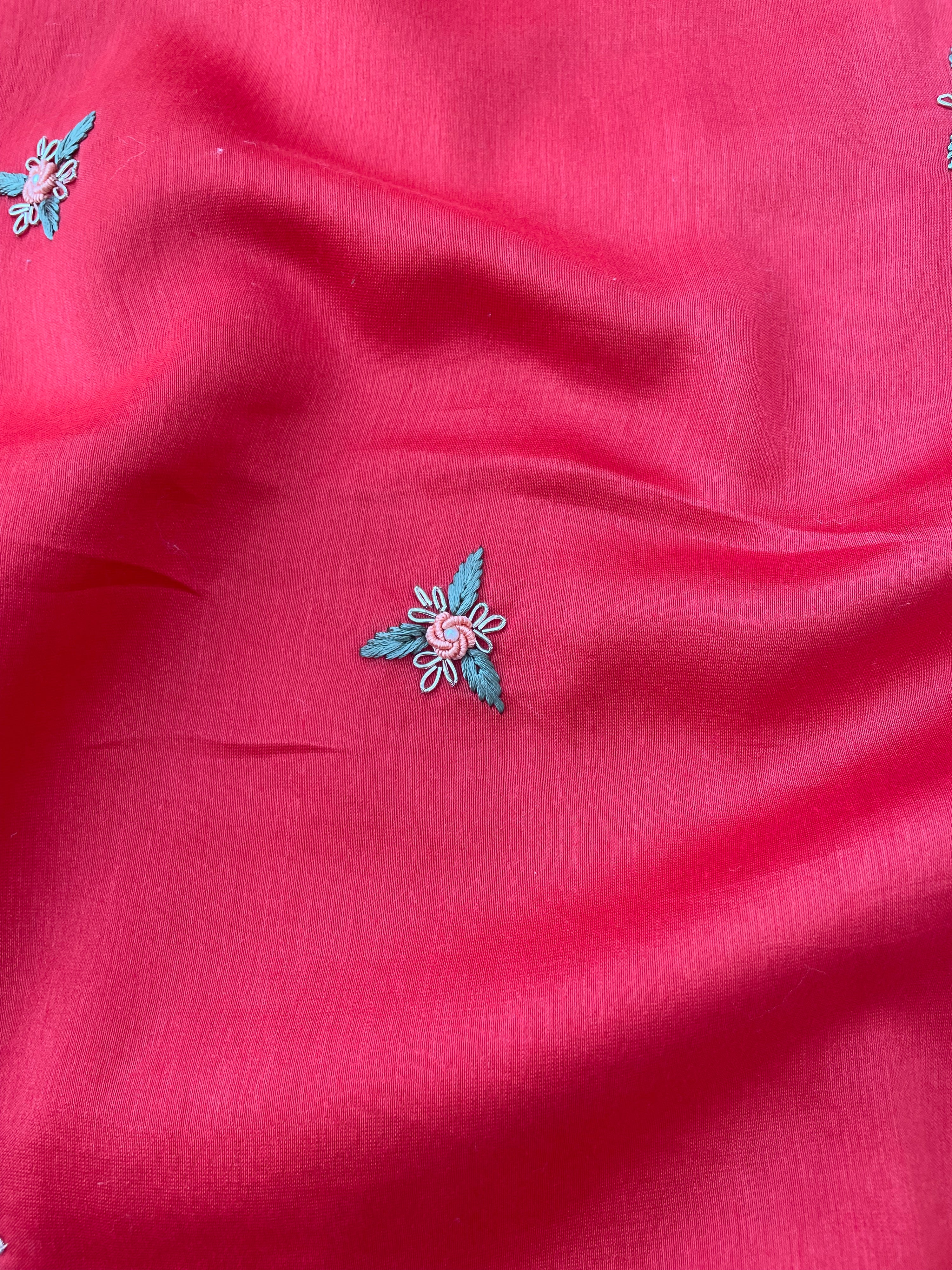 Red Embroidered Cotton Silk Banarasi Suit Set
