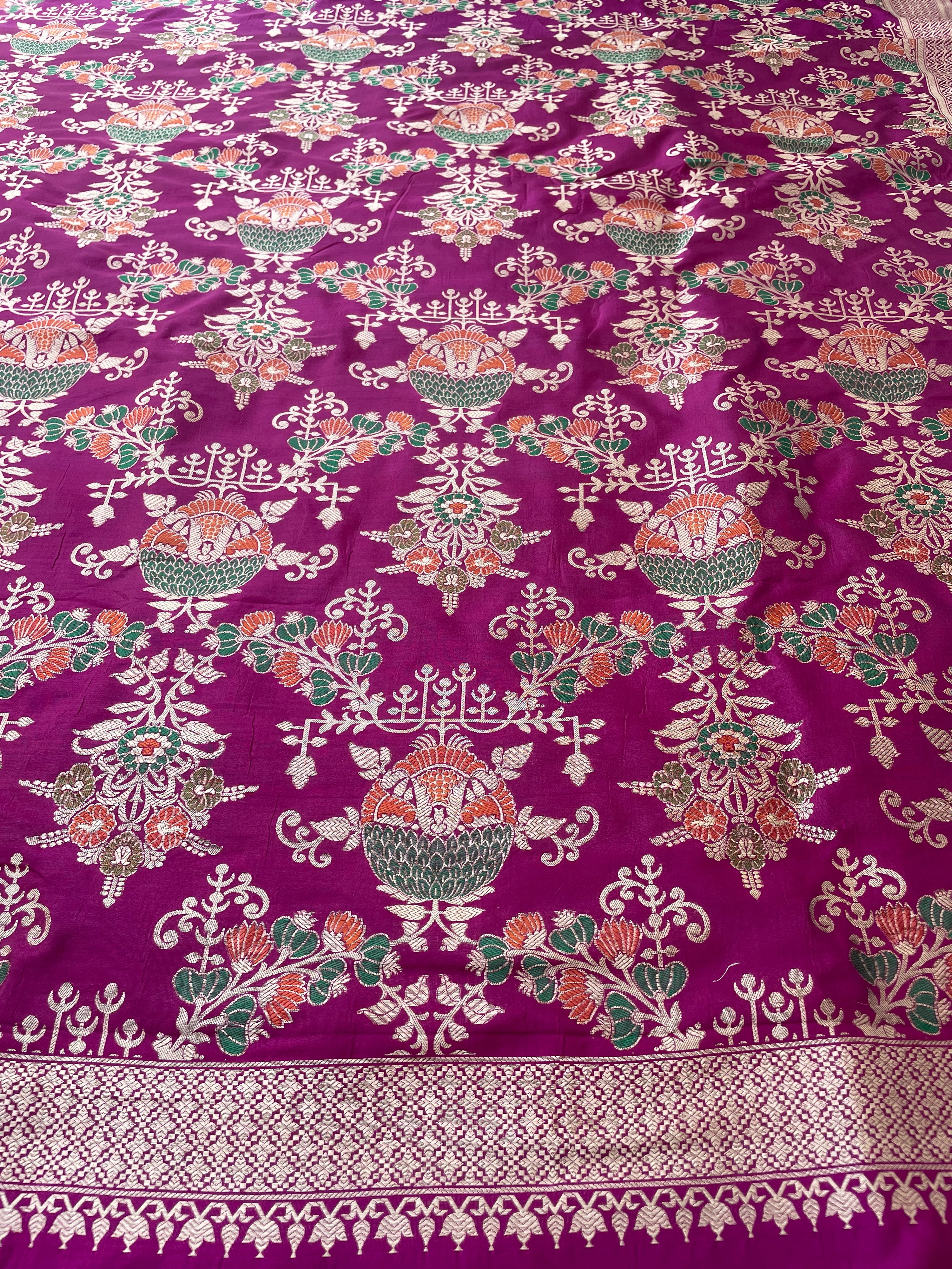 Purple Handwoven Pure Kataan Silk Meenakari Banarasi Jaal Dupatta