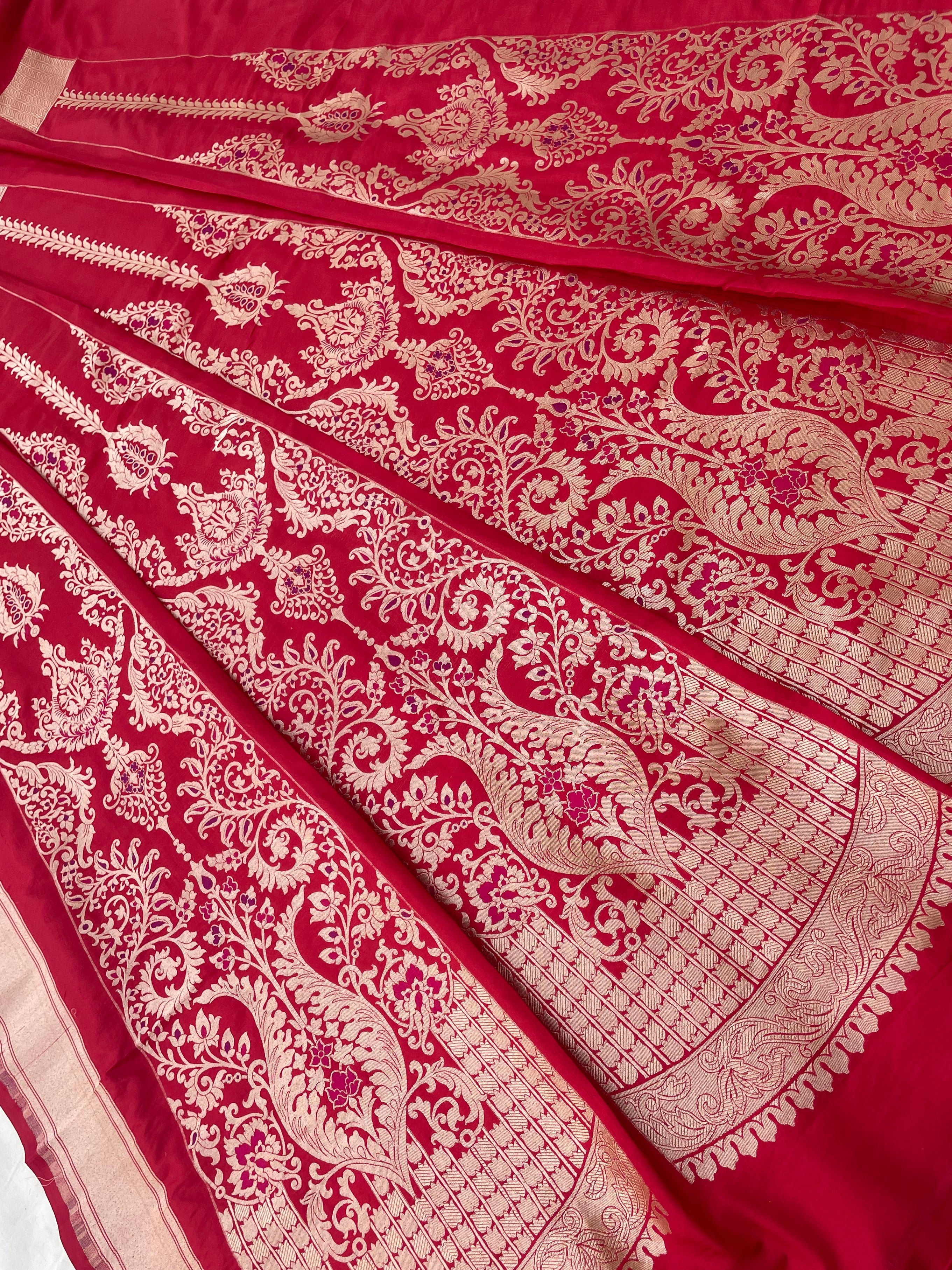 Sahiba Red Handwoven Pure silk With Meenakari Banarasi Lehenga