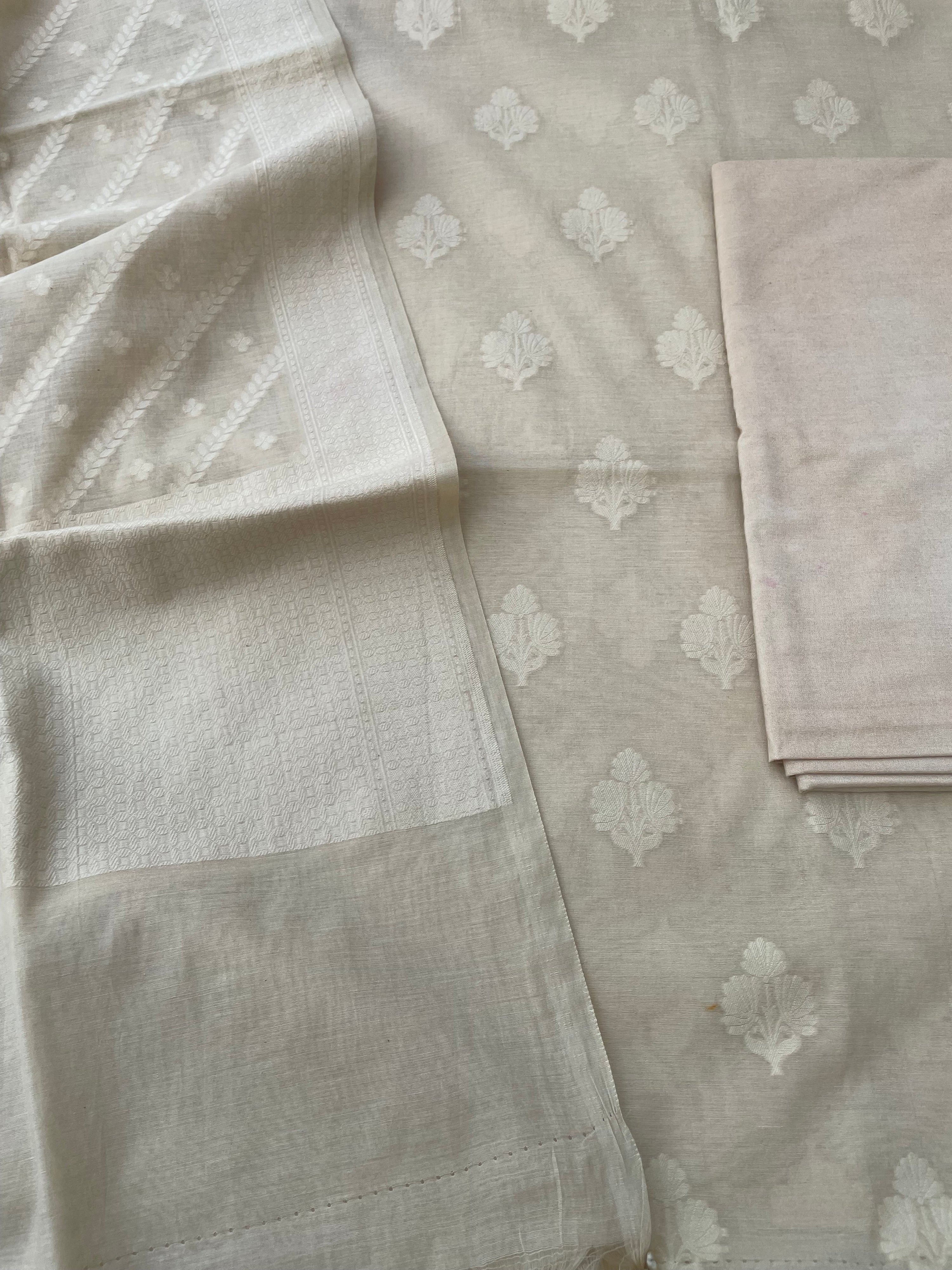 Beige Banarasi Cotton Suit Set