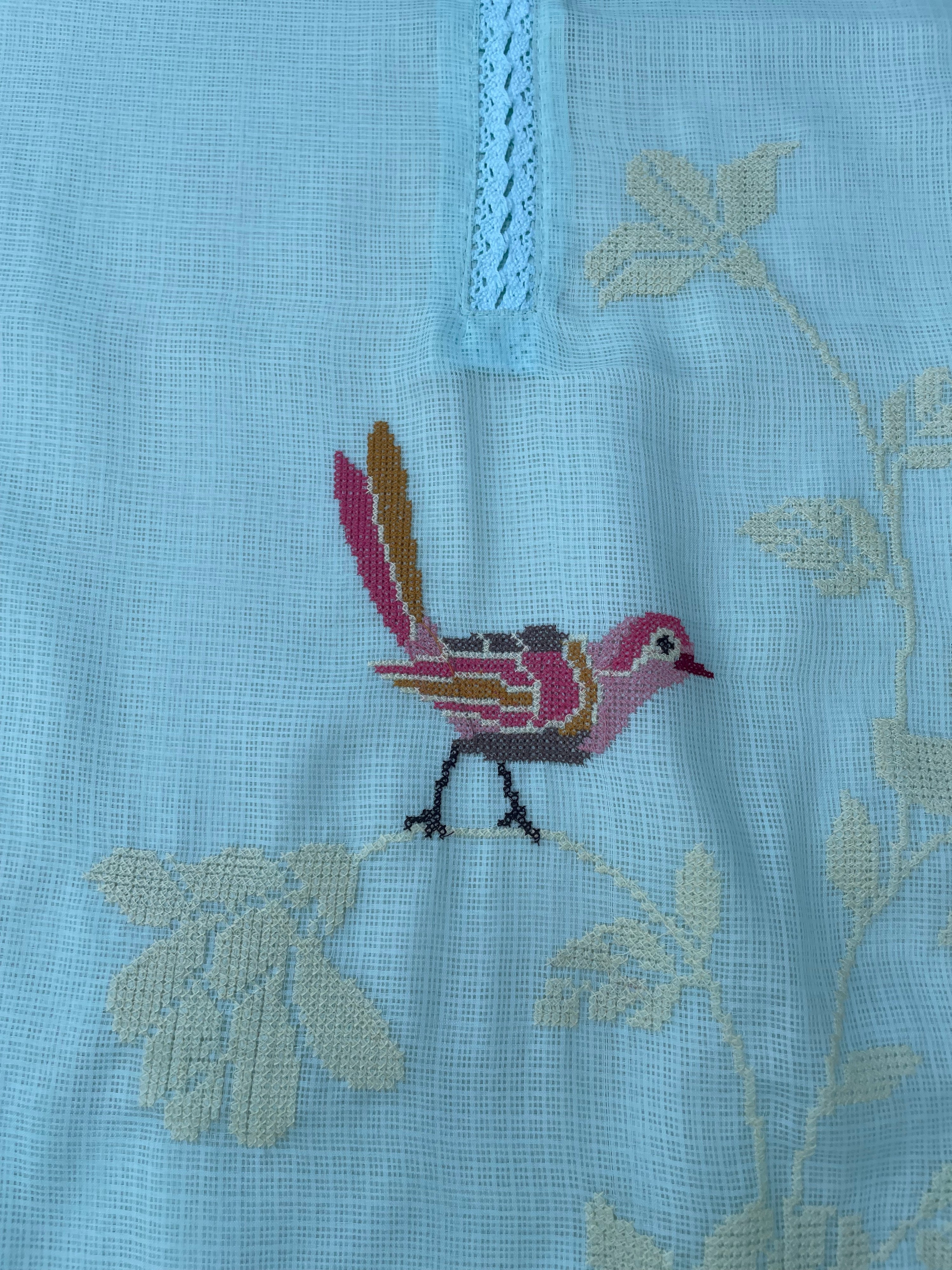 Sky Blue Kota Silk Embroidered Unstitched Suit Fabric