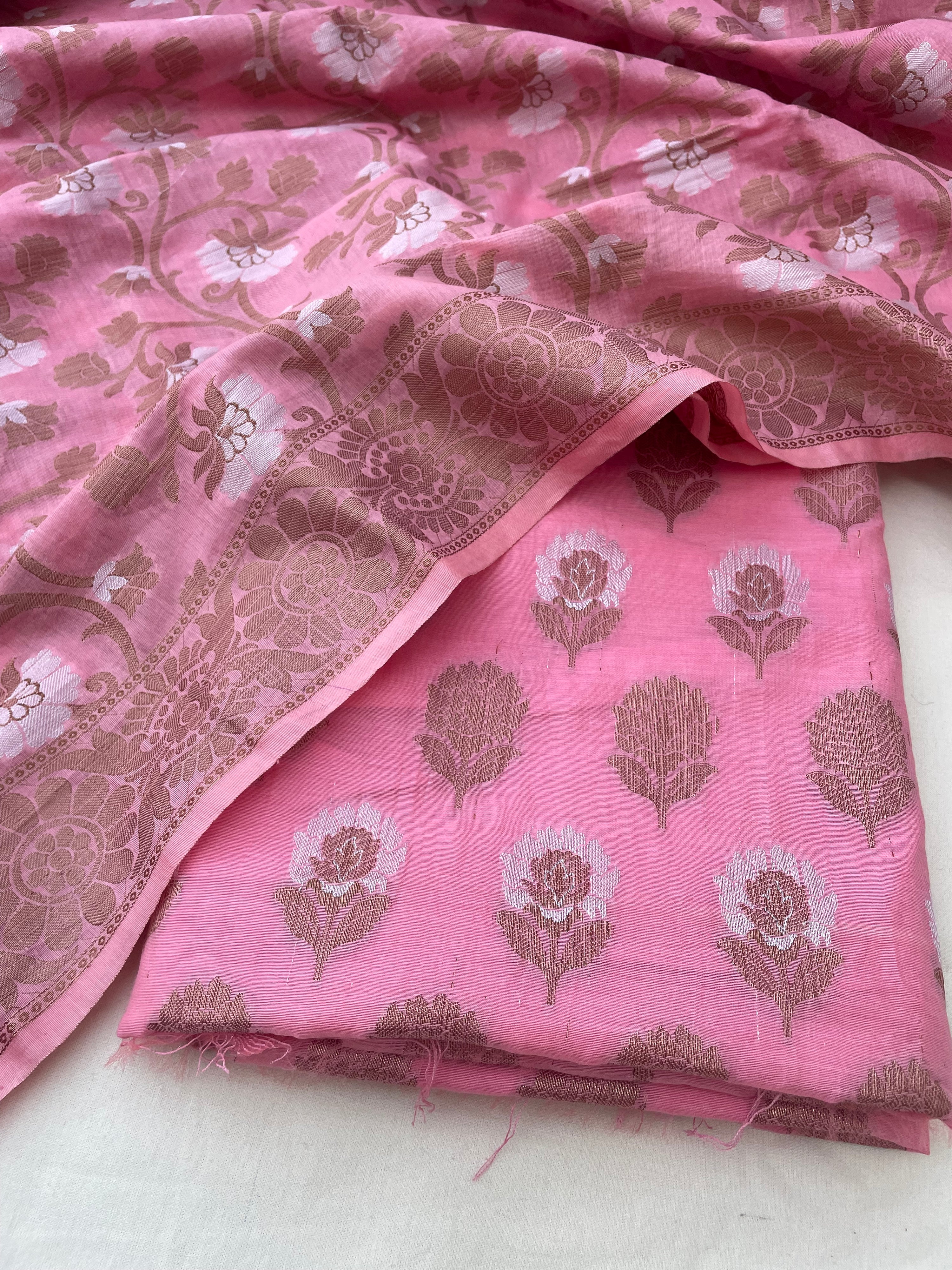 Pink Cotton Silk Zari Buti Banarasi Suit Set