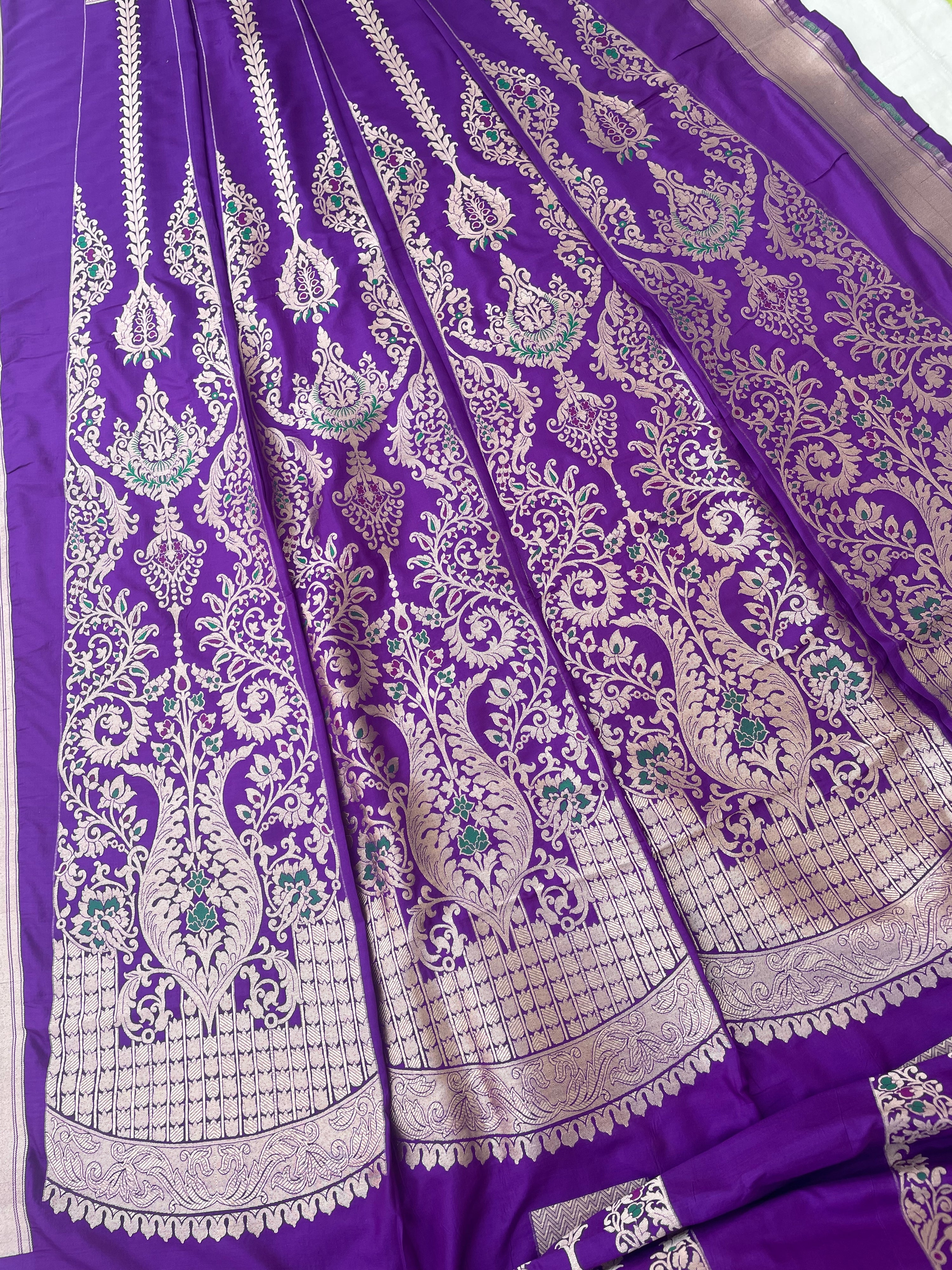 Sahiba Purple Handwoven Pure silk With Meenakari Banarasi Lehenga