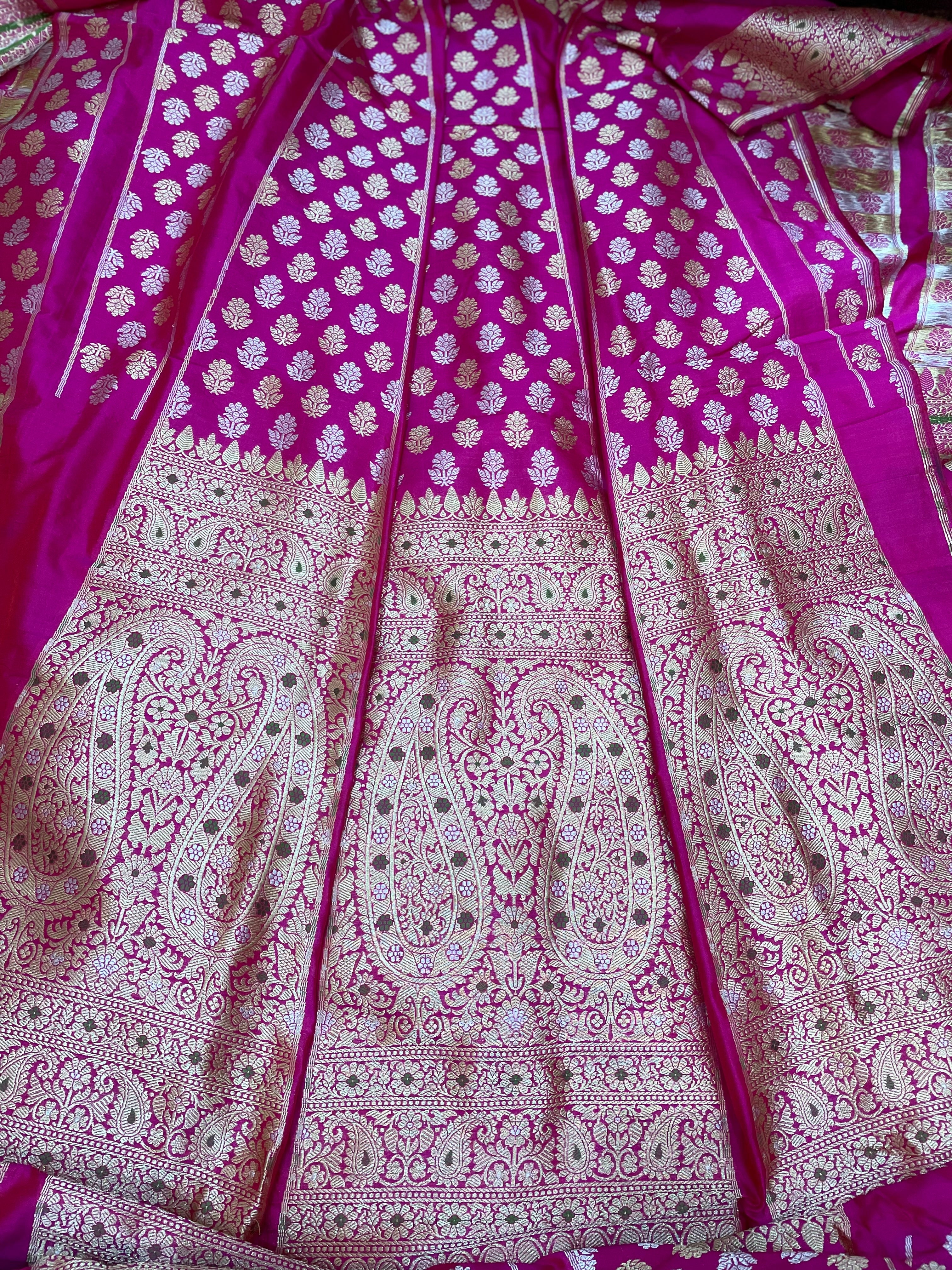 Rhea Pink Handwoven Pure Kataan Silk Banarasi Lehenga
