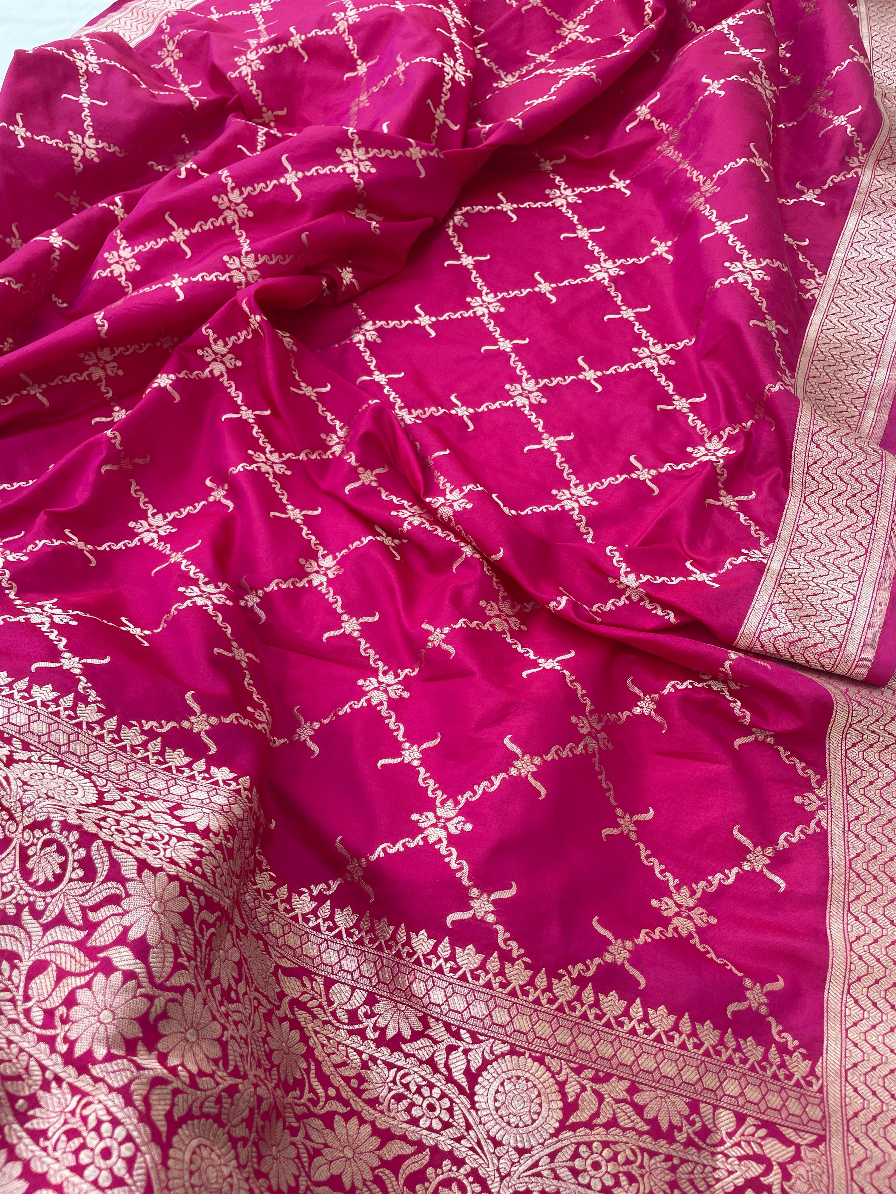 Pink Handwoven Pure Kataan Silk Banarasi Dupatta