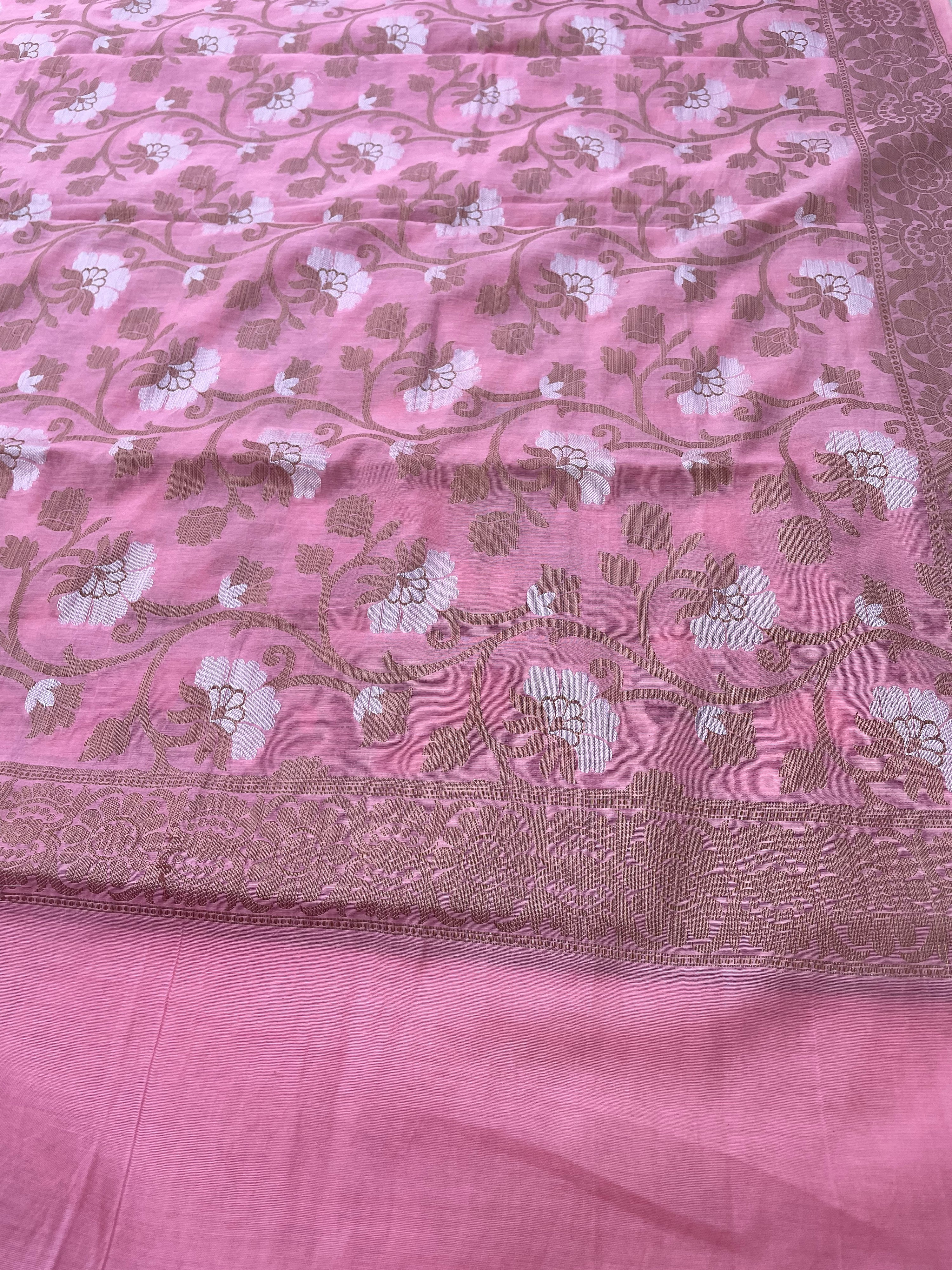 Pink Cotton Silk Zari Buti Banarasi Suit Set