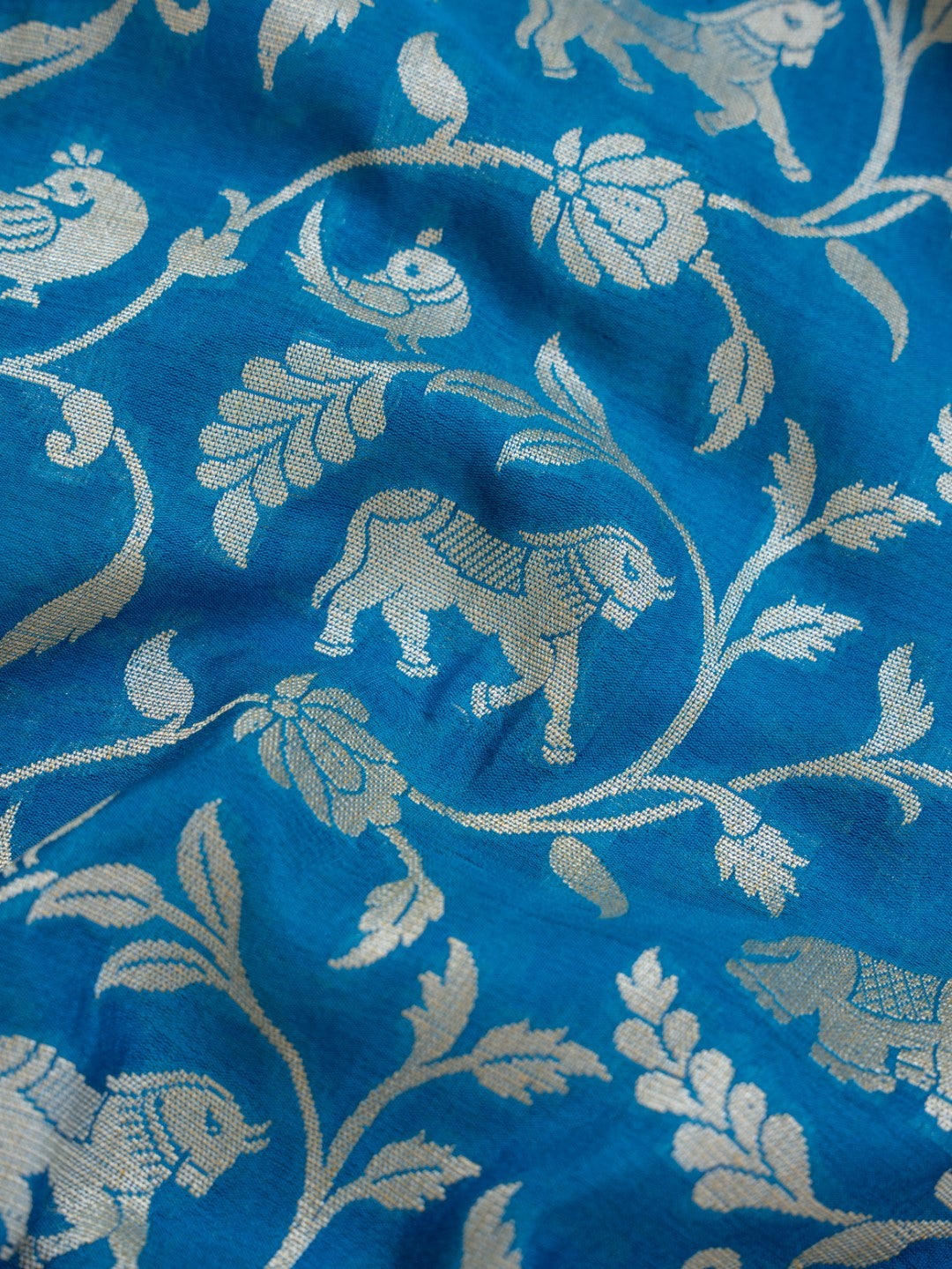 Blue Handwoven Shikargah Pure Silk Banarasi Dupatta