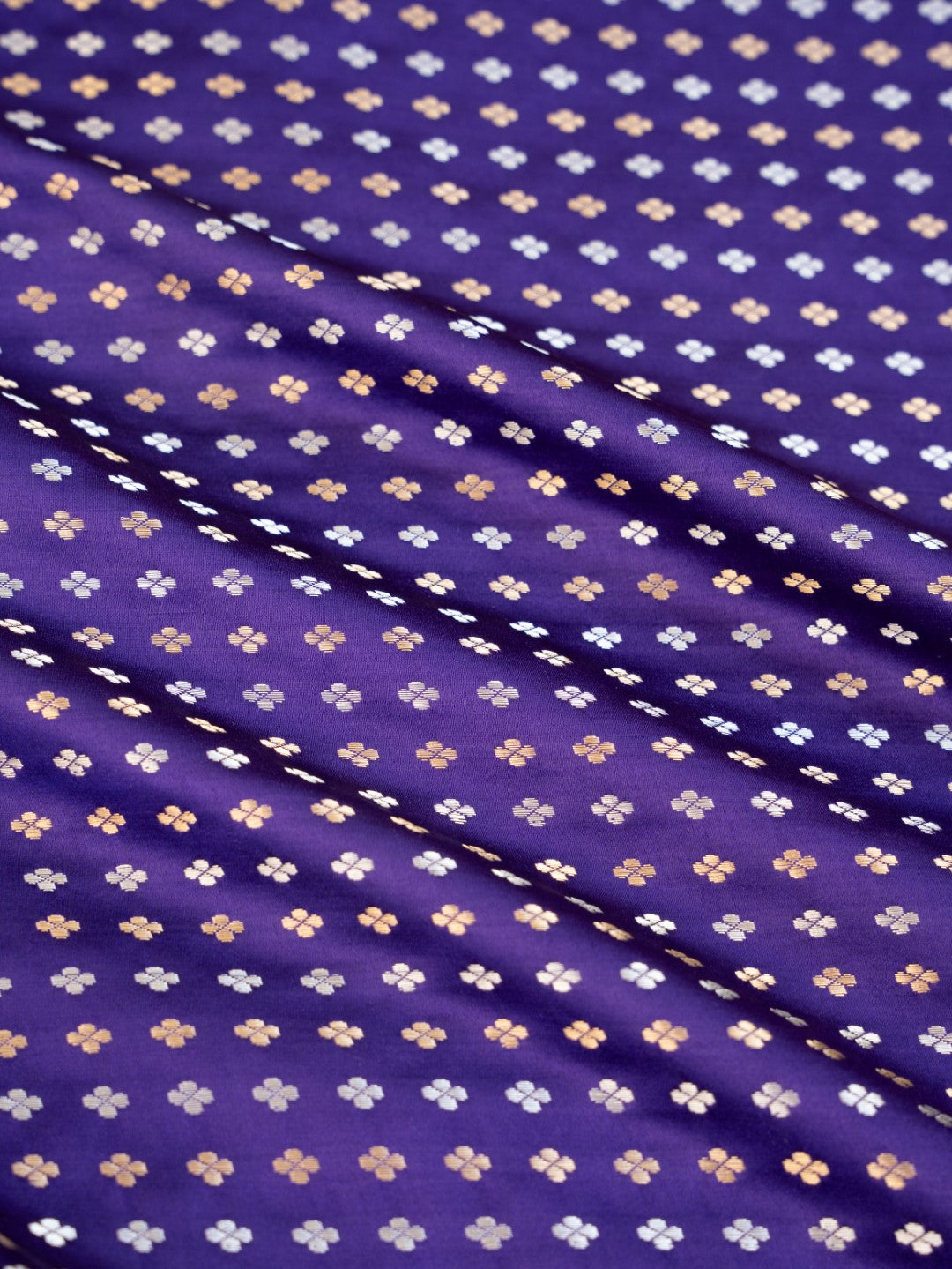 Deep Purple Handwoven Satin Silk Banarasi Fabric