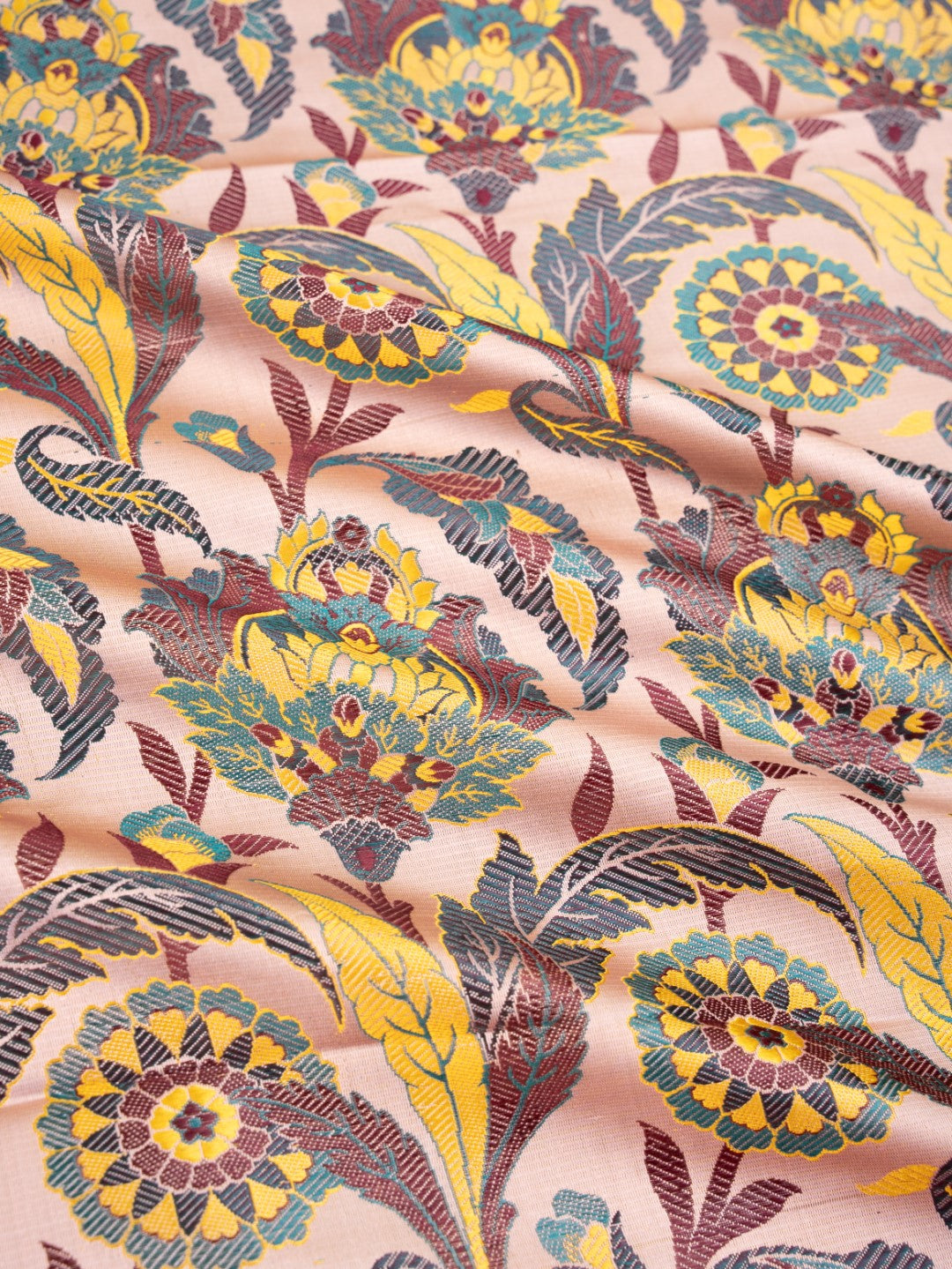 Pink Kinkhwab Handwoven Pure Silk Fabric