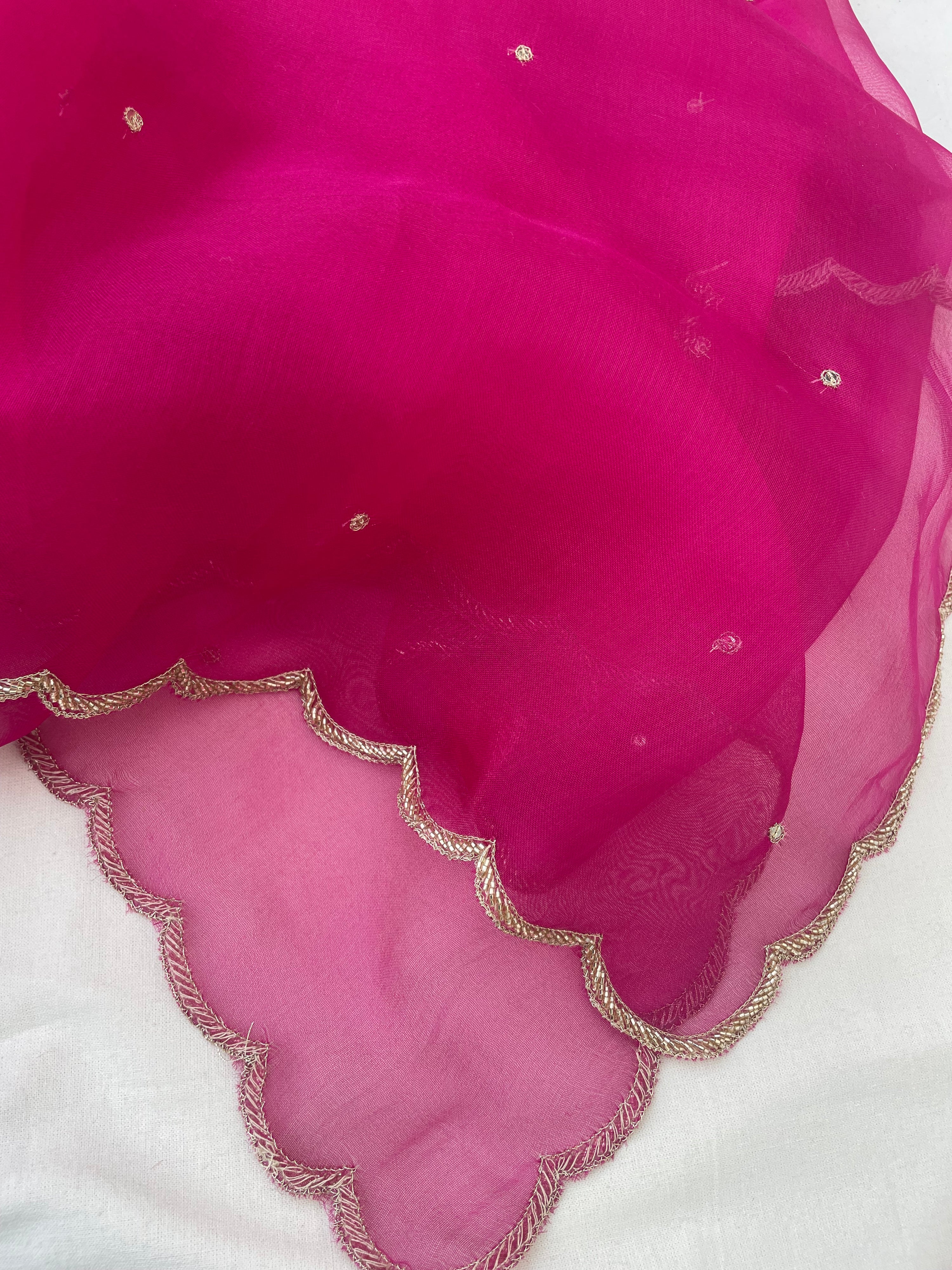 Pink Pure Organza Silk Embroidered Banarasi Dupatta