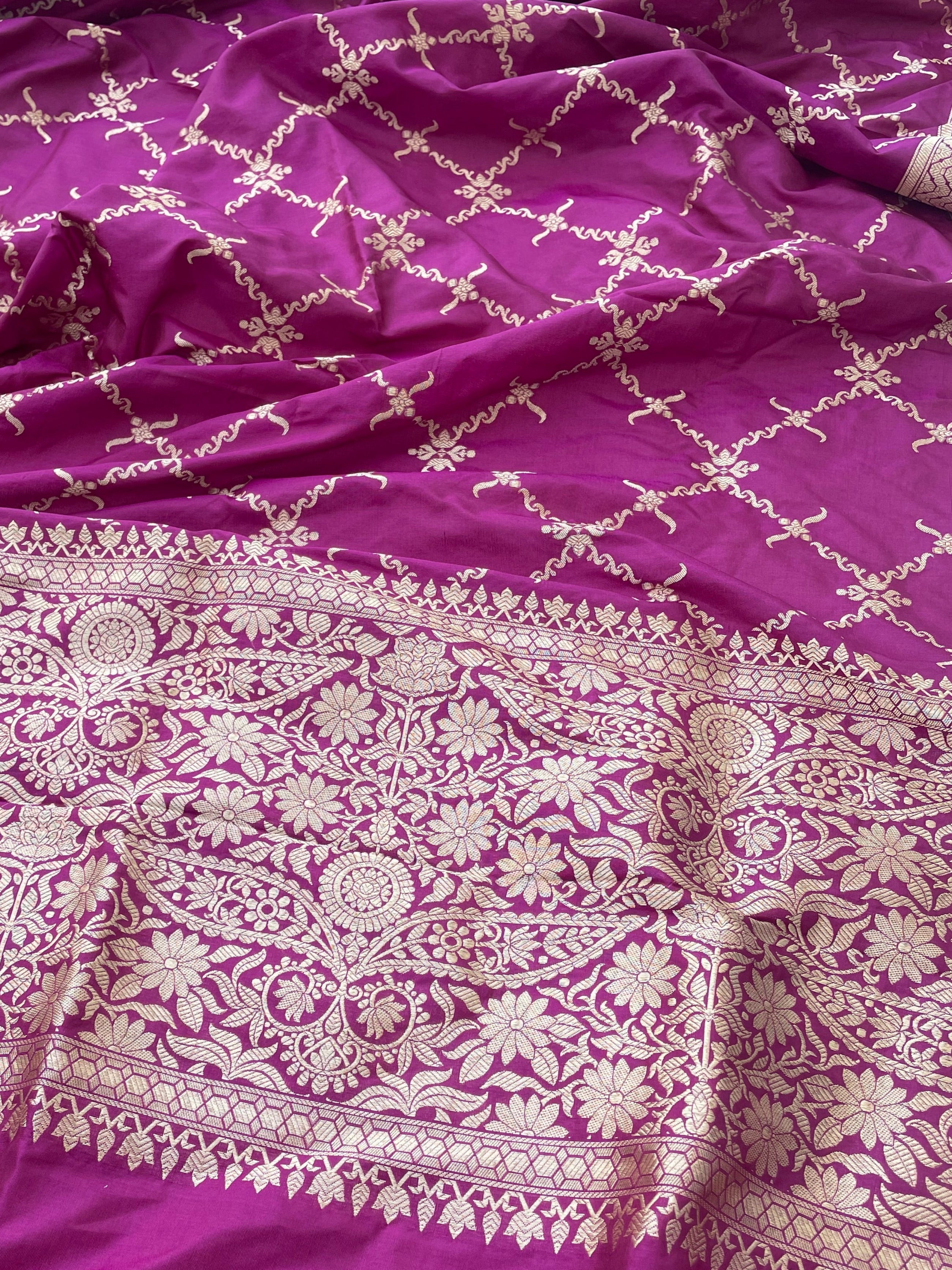 Purple Handwoven Pure Kataan Silk Banarasi Dupatta