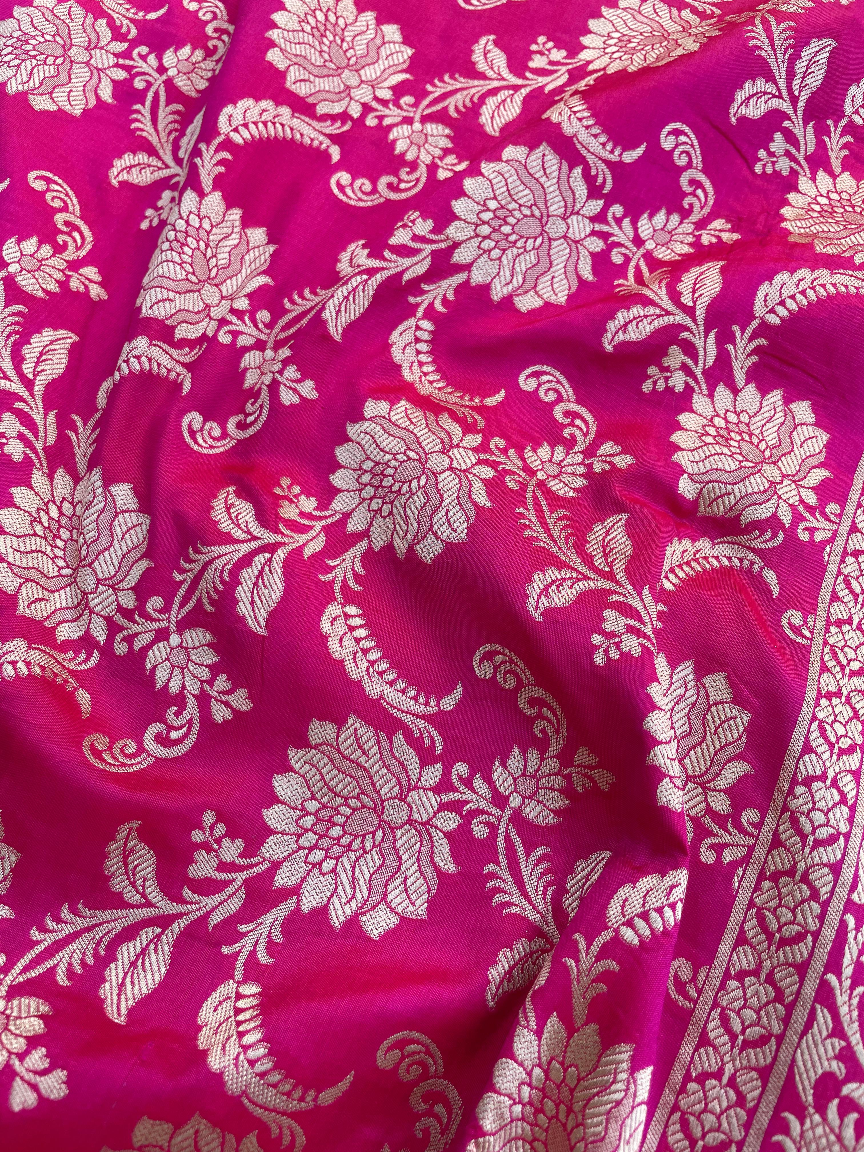 Pink Handloom Banarasi Pure Silk Jangla Saree