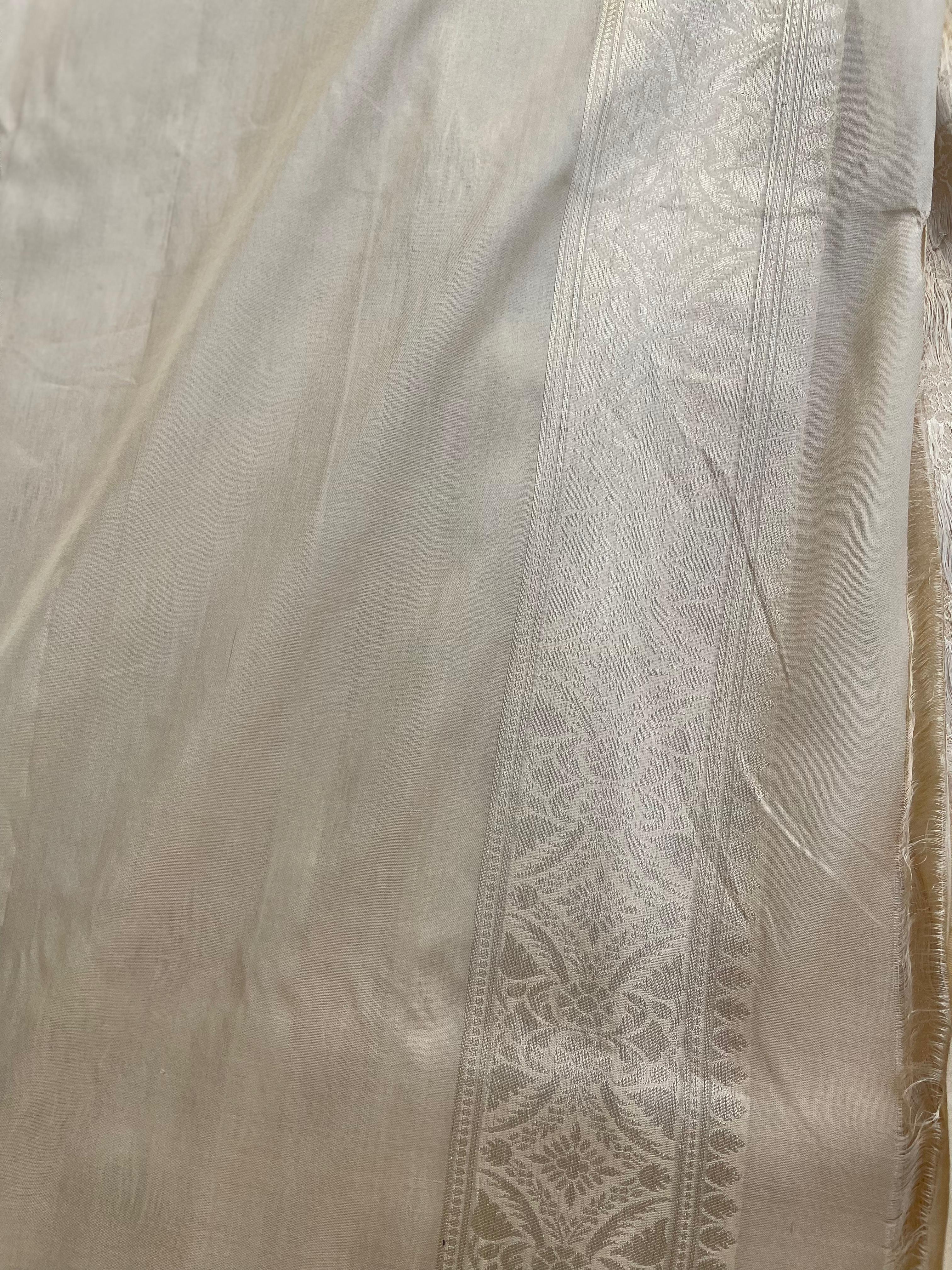 Beige Handloom Banarasi Pure Silk Kadhua Saree