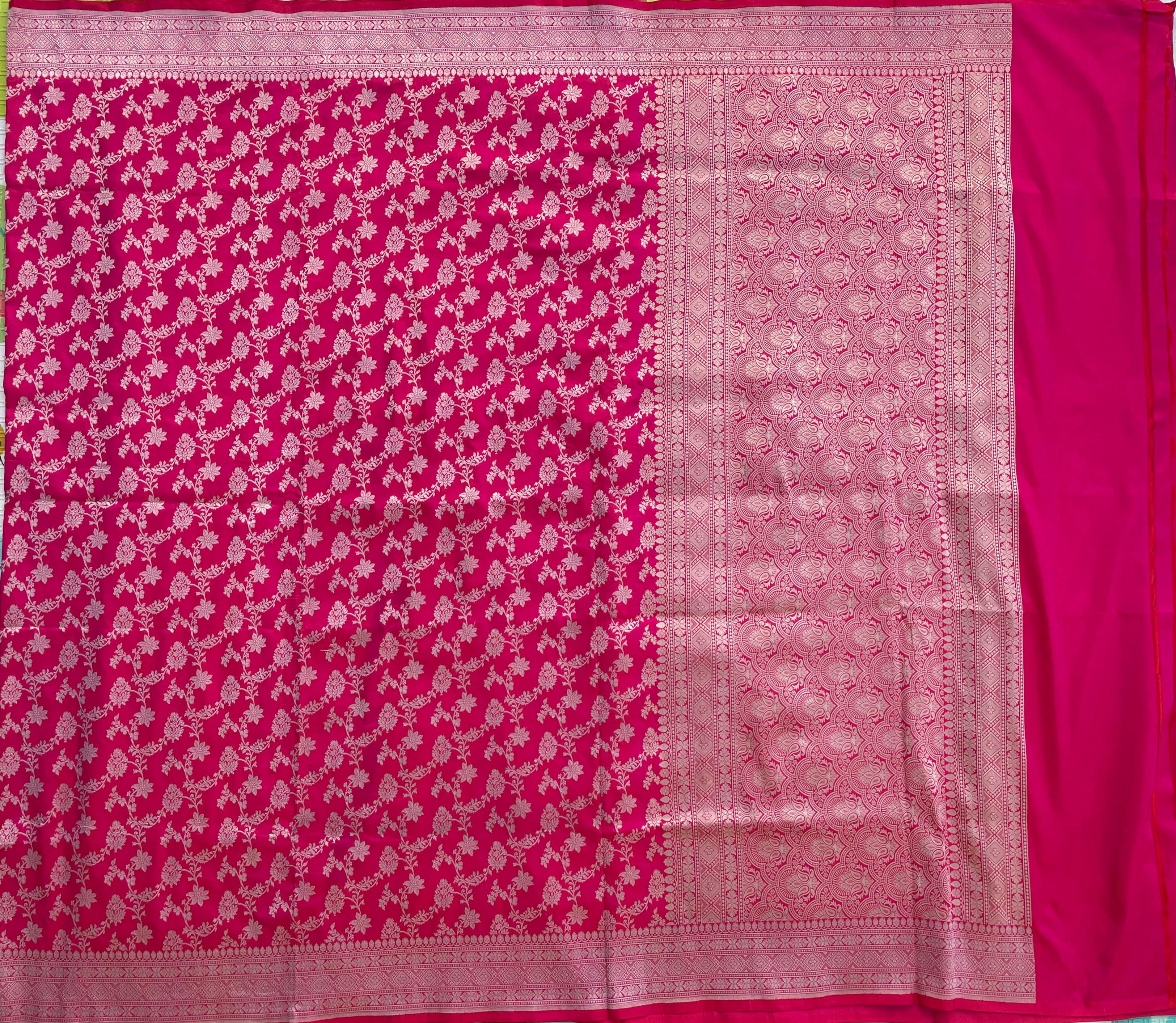 Pink Handloom Banarasi Pure Silk Jangla Saree