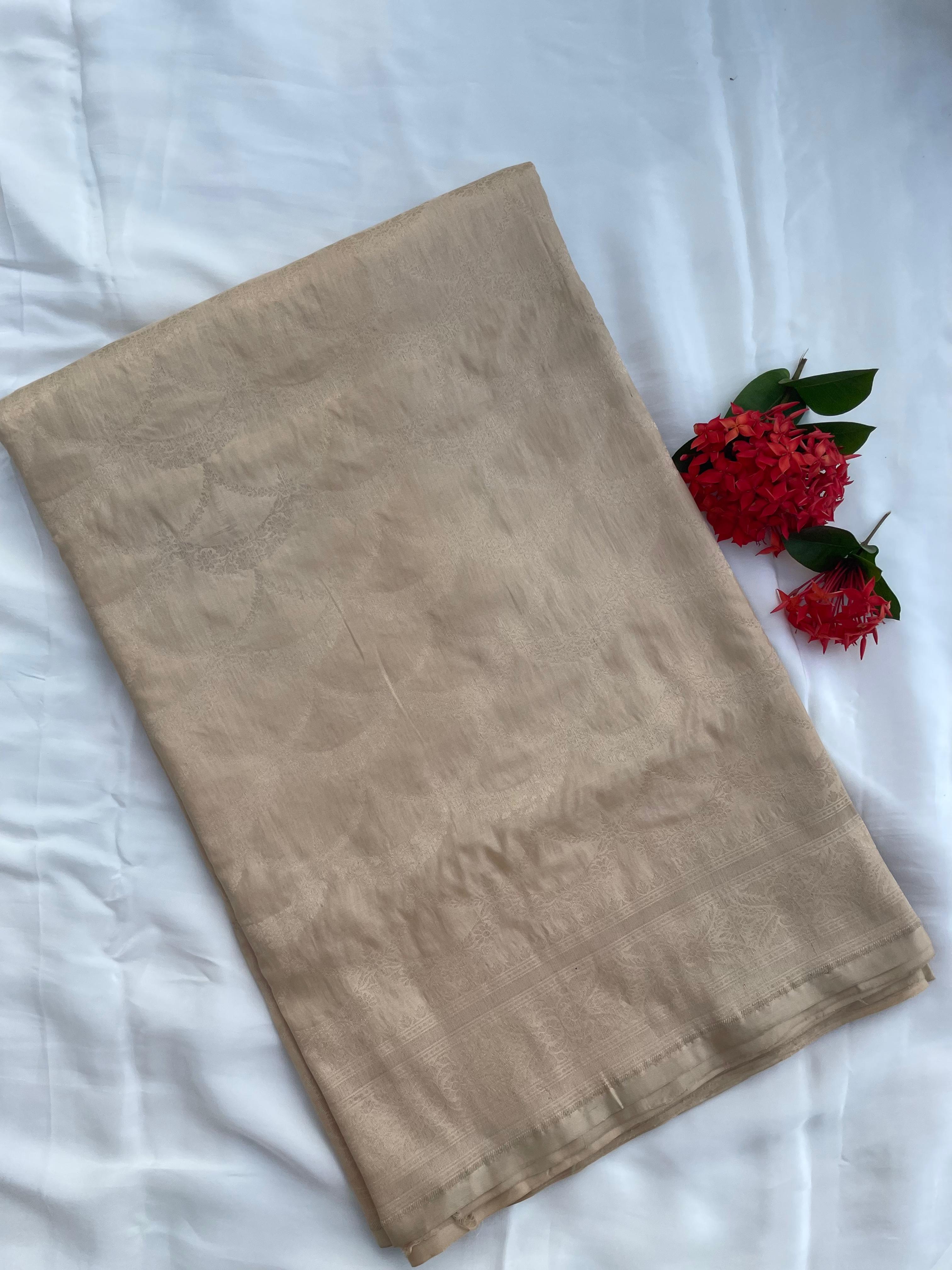 Beige Handloom Banarasi Pure Silk Kadhua Saree