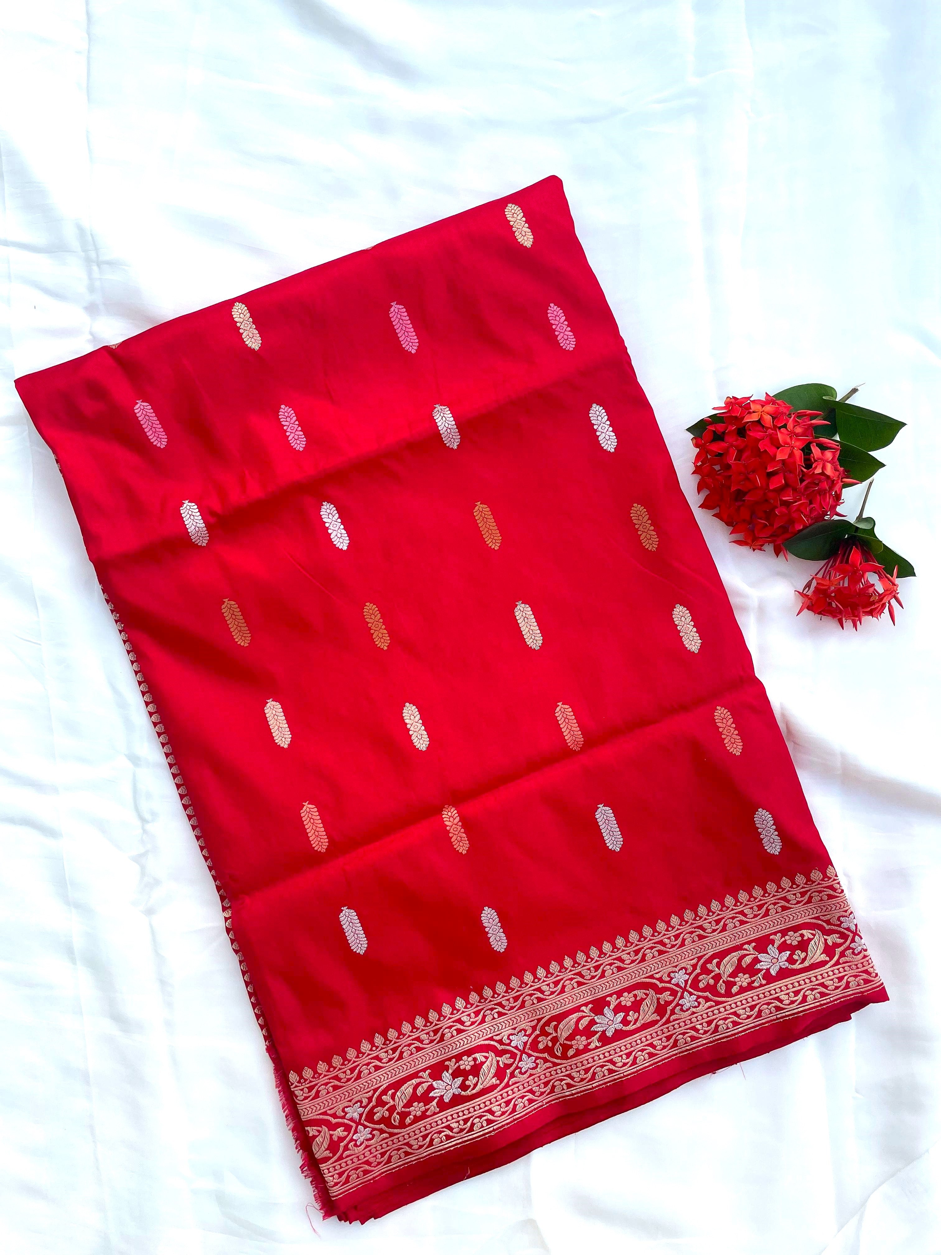 Red Handloom Banarasi Minakari Kadhua Silk Saree