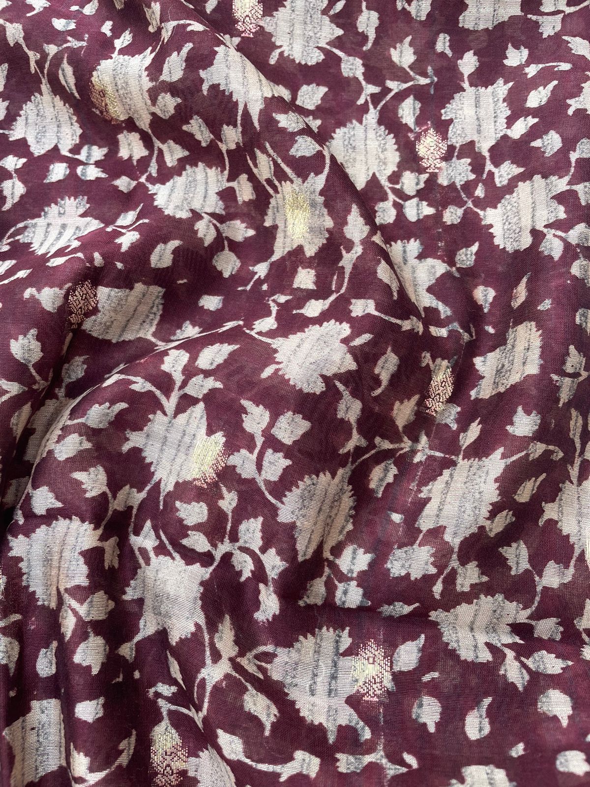 Maroon Digital Printed Chanderi Cotton Banarasi Suit Fabric