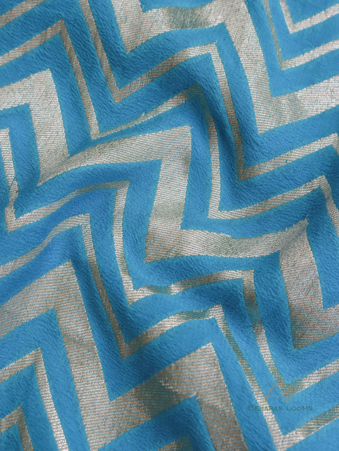 Blue Handloom Georgette Chevron Banarasi Saree