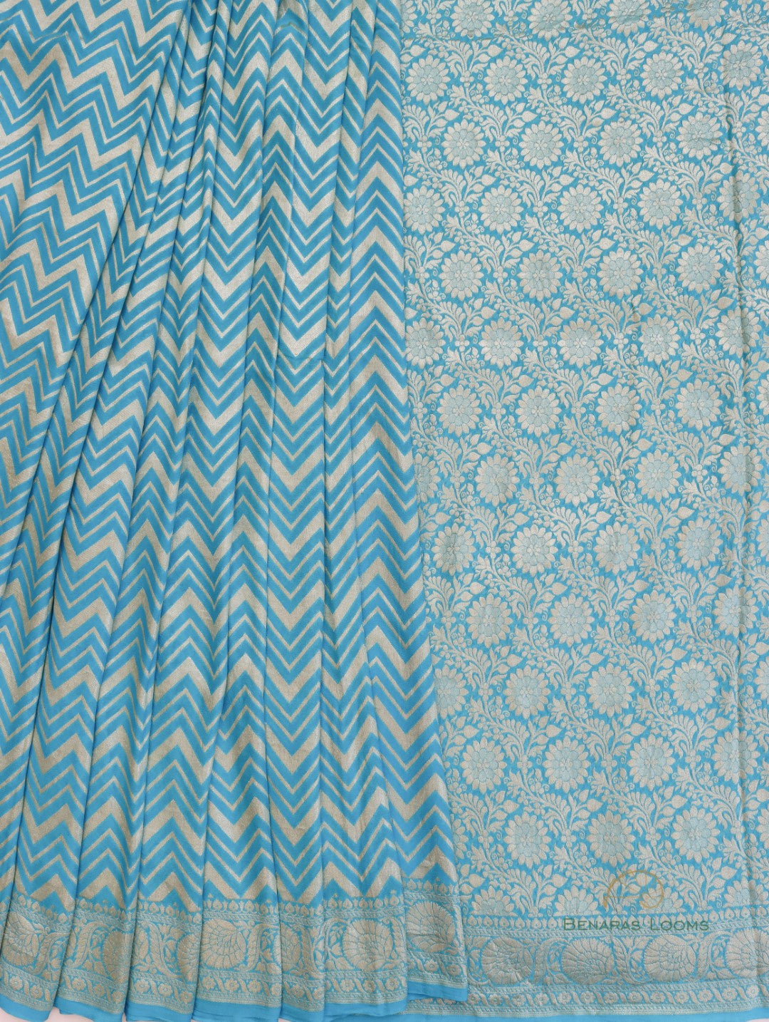 Blue Handloom Georgette Chevron Banarasi Saree