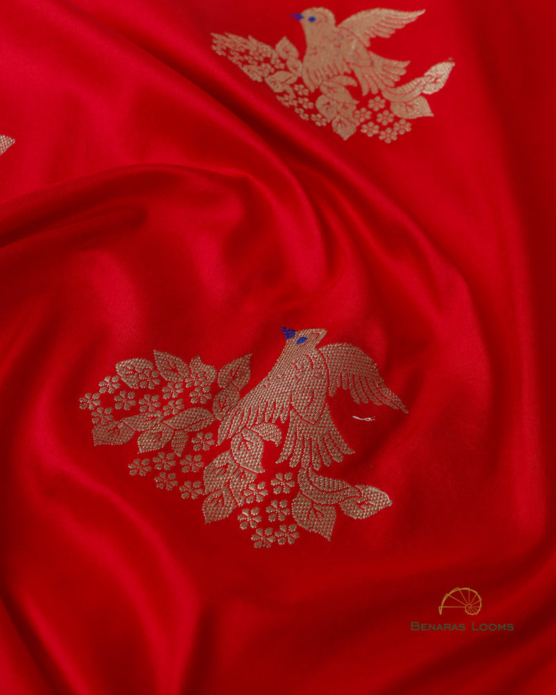 Red Handwoven Pure Kataan Silk Shikargah Banarasi Saree