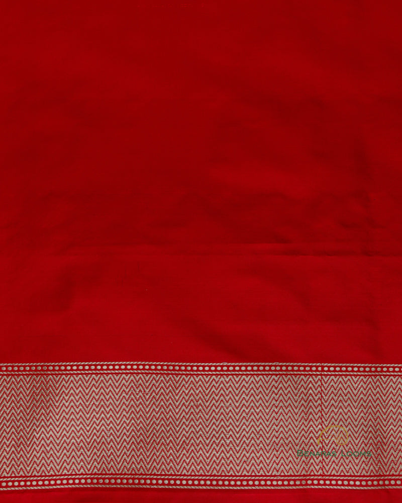 Red Handwoven Pure Kataan Silk Shikargah Banarasi Saree