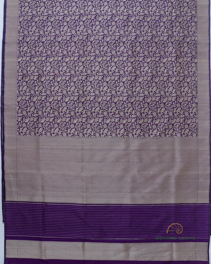 Aubergine Handwoven Pure Silk Banarasi Shikargah Saree