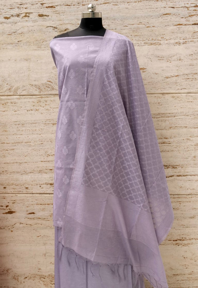 Grey Banarasi Cotton Suit Set