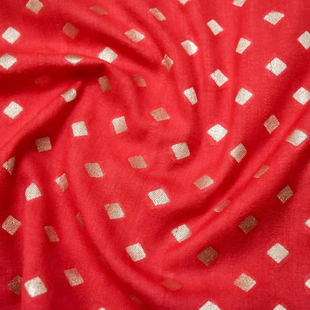 Red Munga Silk Unstitched Banarasi Suit Fabric