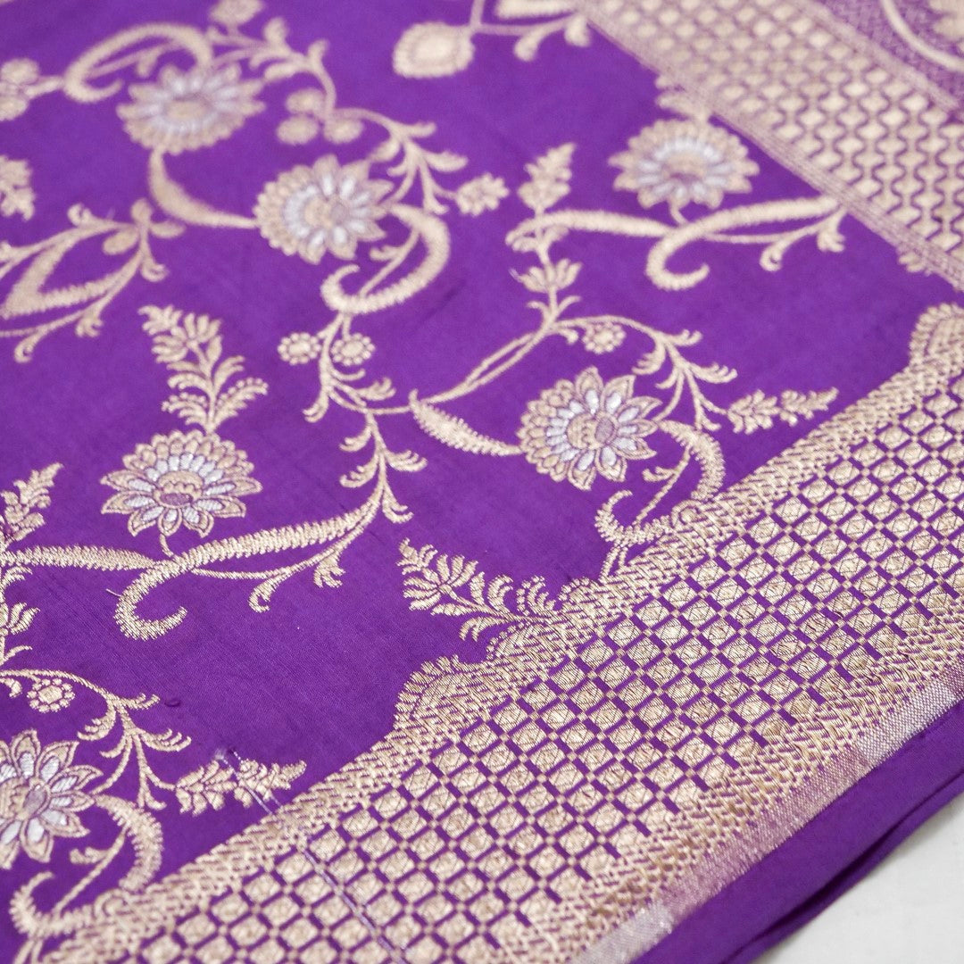 Purple Handwoven Banarasi Pure Silk Jangla Dupatta