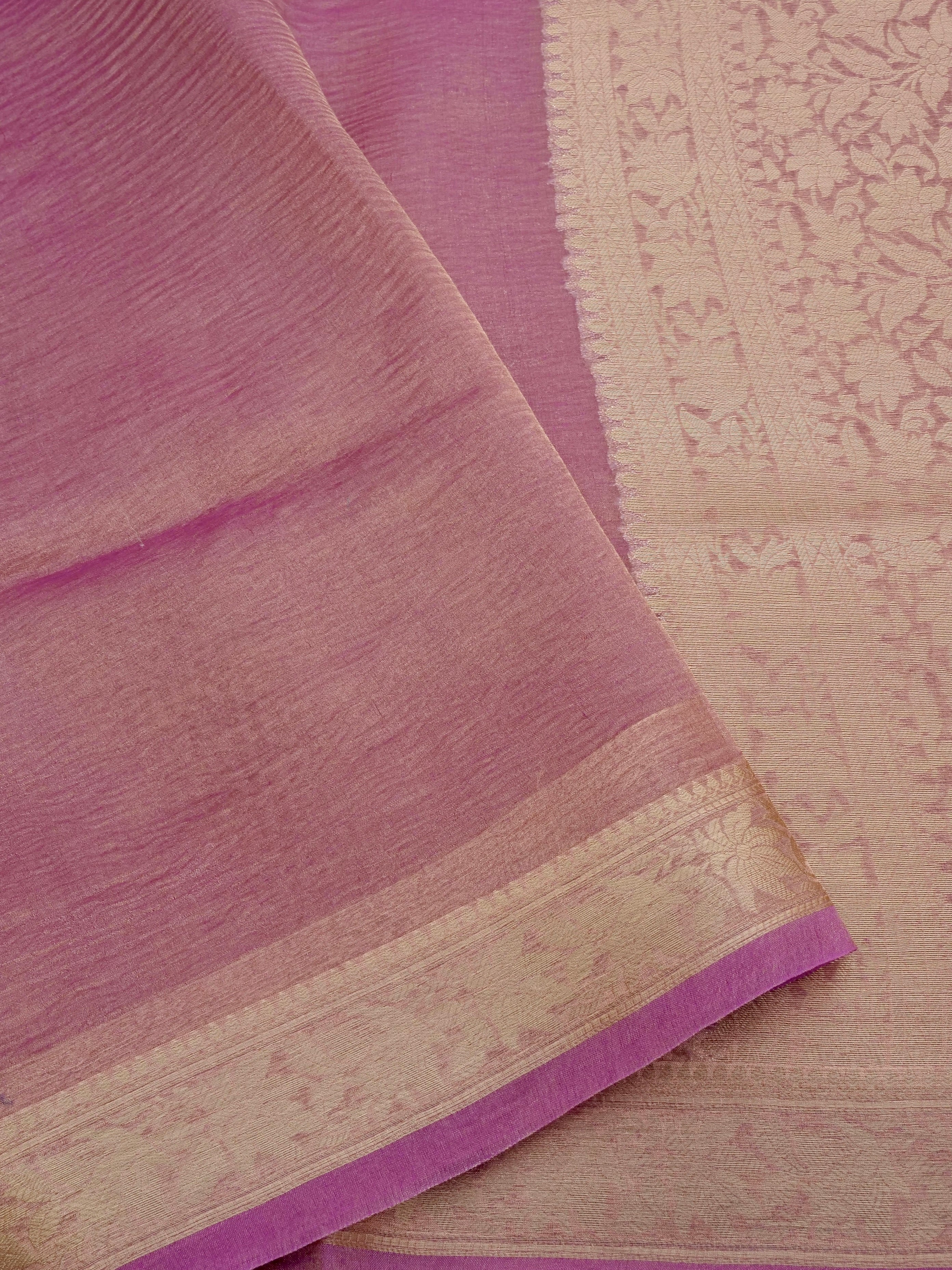 Onion Pink Pure Crush Tissue Silk Banarasi Saree