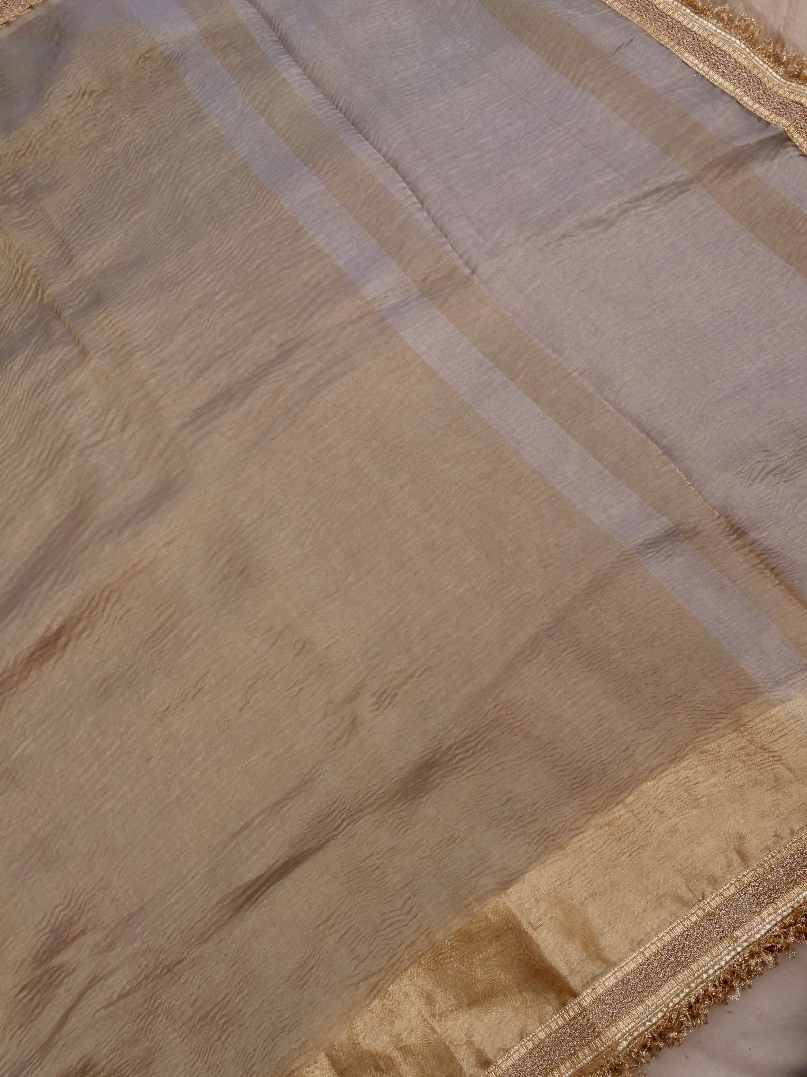 Grey Gold Pure Crush Tissue Silk Banarasi Saree with Embellished Border