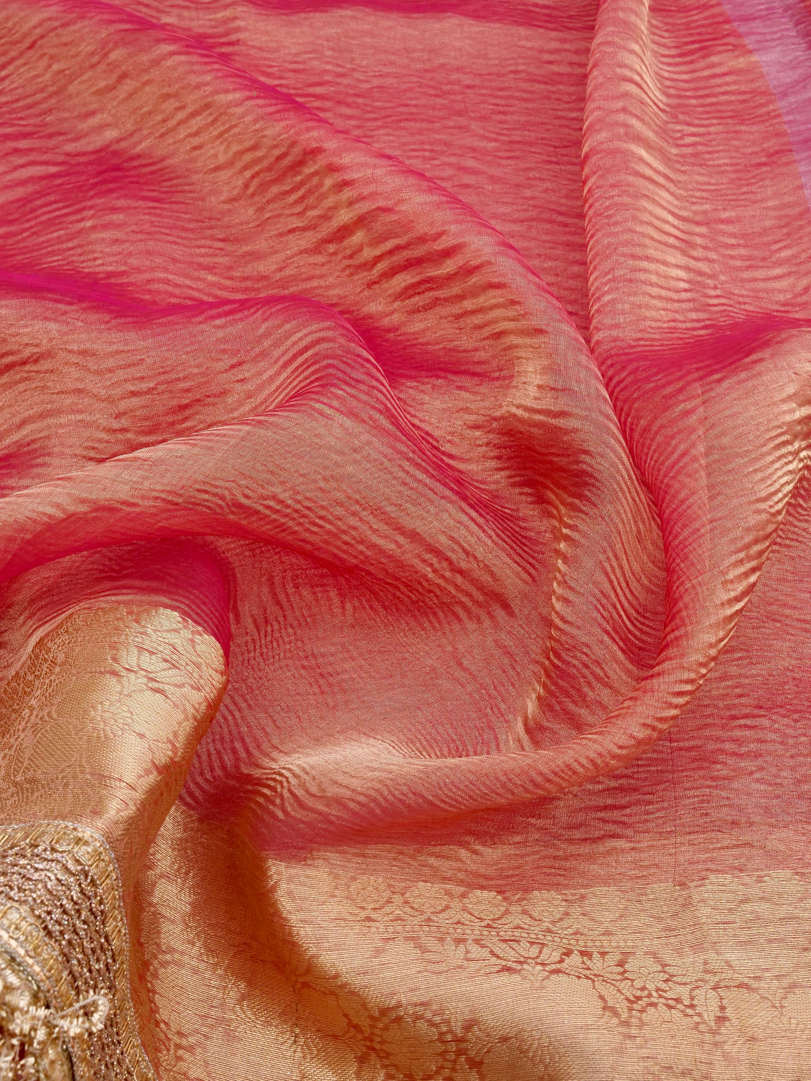 Pink Pure Crush Tissue Silk Banarasi Saree with Embellished Border