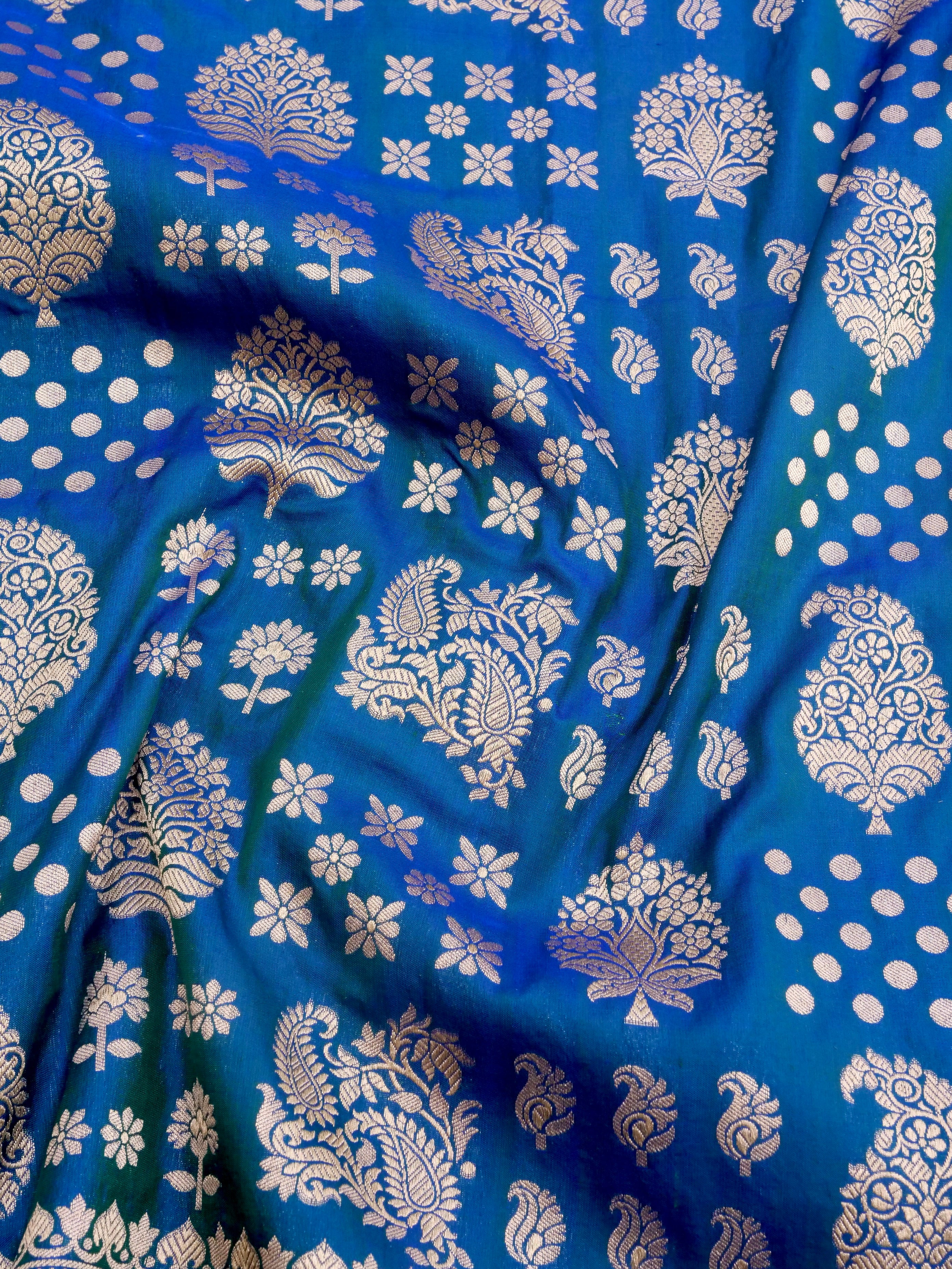 Blue Handwoven Kataan Silk Buti Banarasi Saree