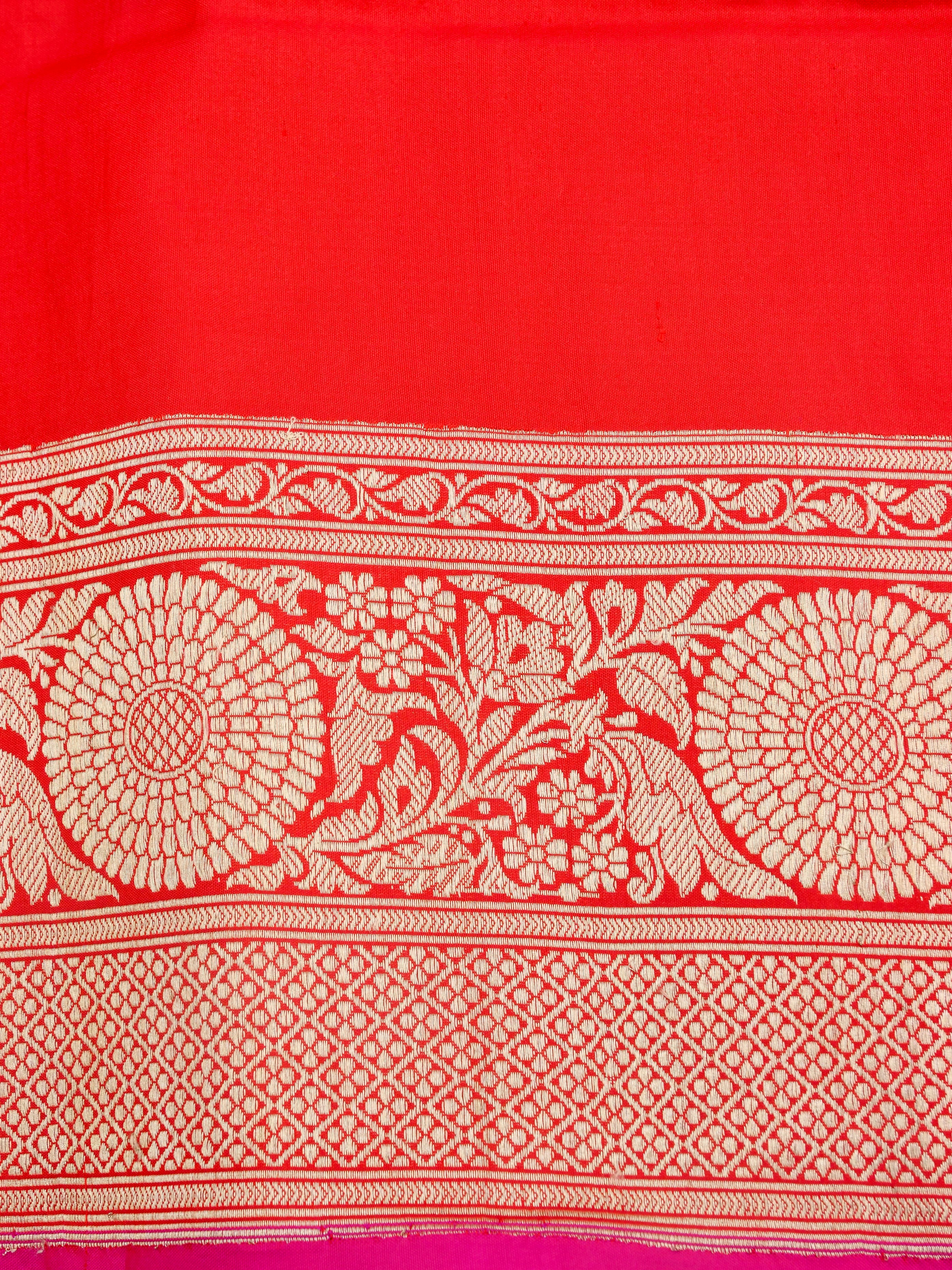 Red Handwoven Pure Kataan Silk Kadhua Jaal Benarasi Saree