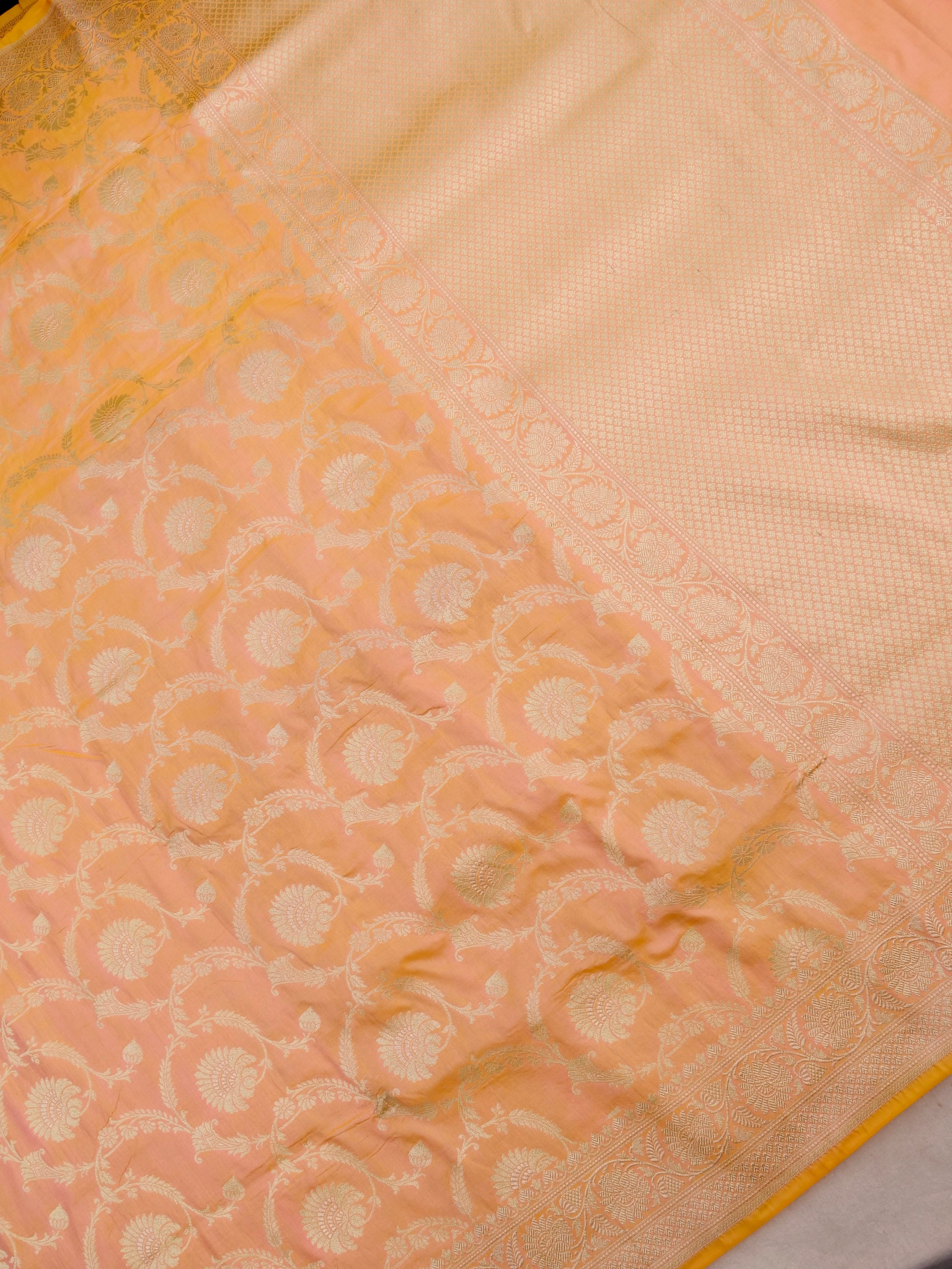 Peach Handwoven Pure Kataan Silk Jangla Banarasi Saree