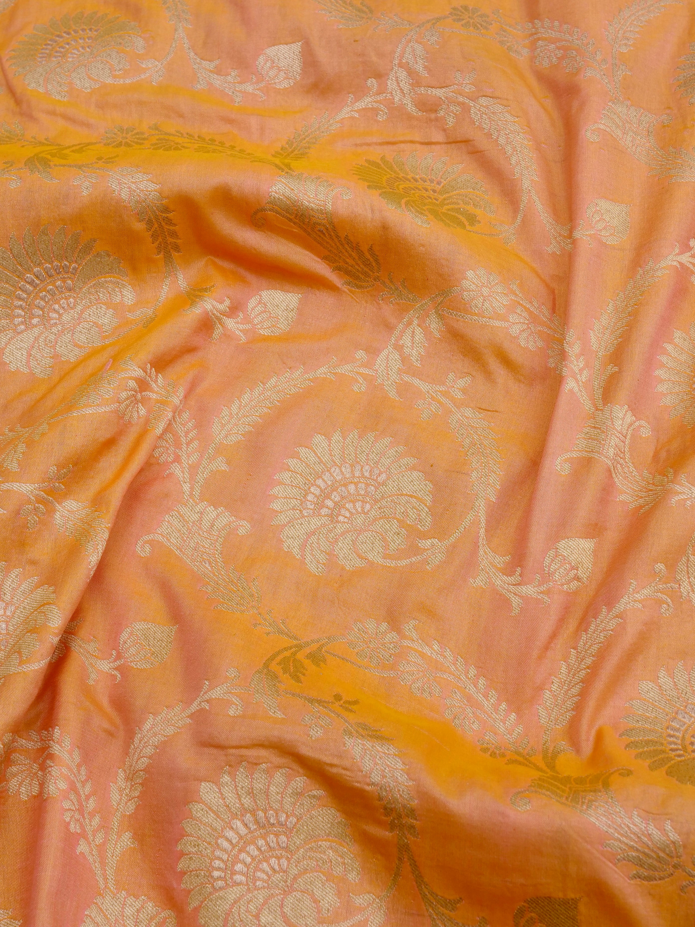 Peach Handwoven Pure Kataan Silk Jangla Banarasi Saree