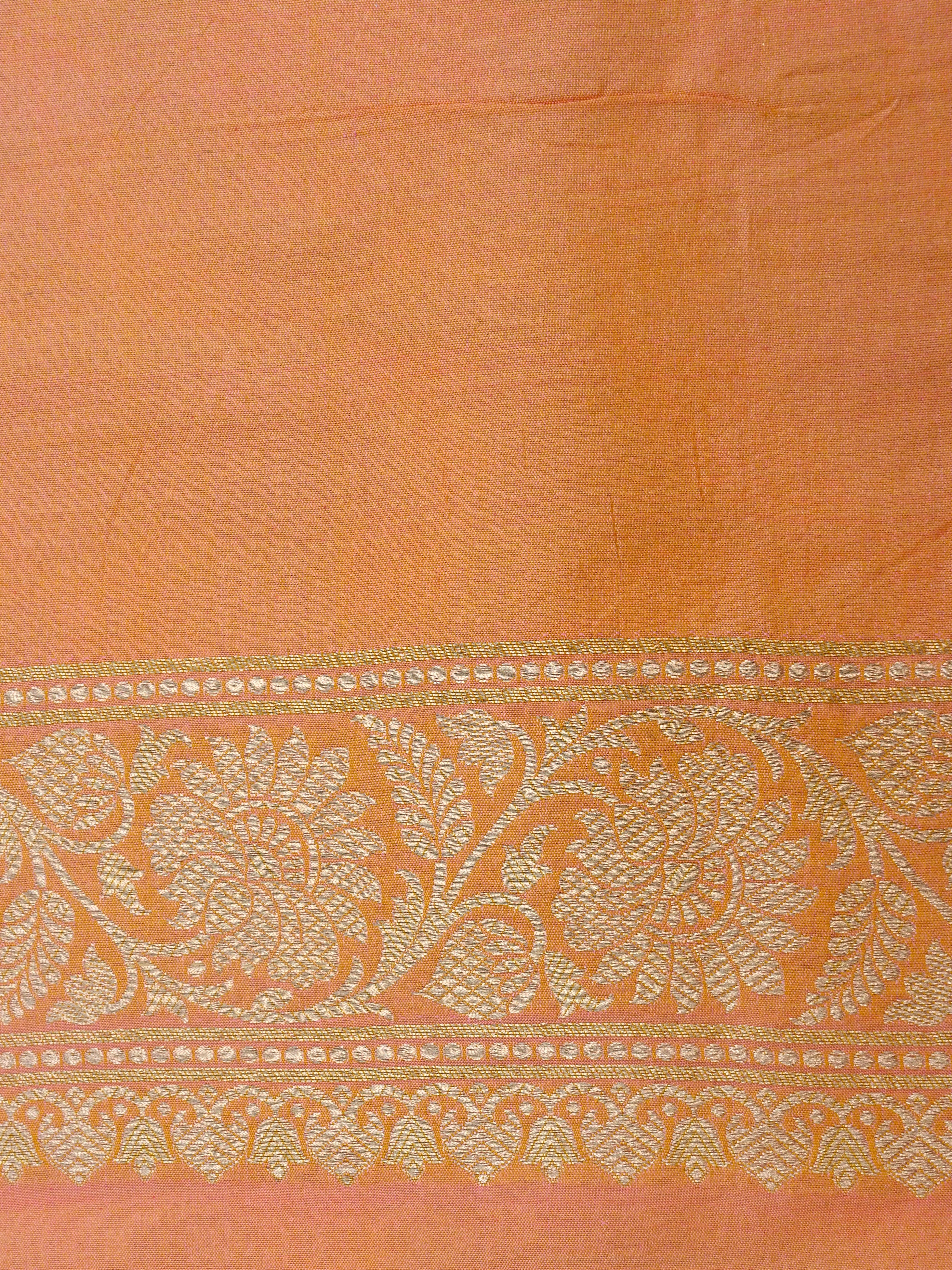 Peach Handwoven Pure Kataan Silk Jangla Banarasi Saree
