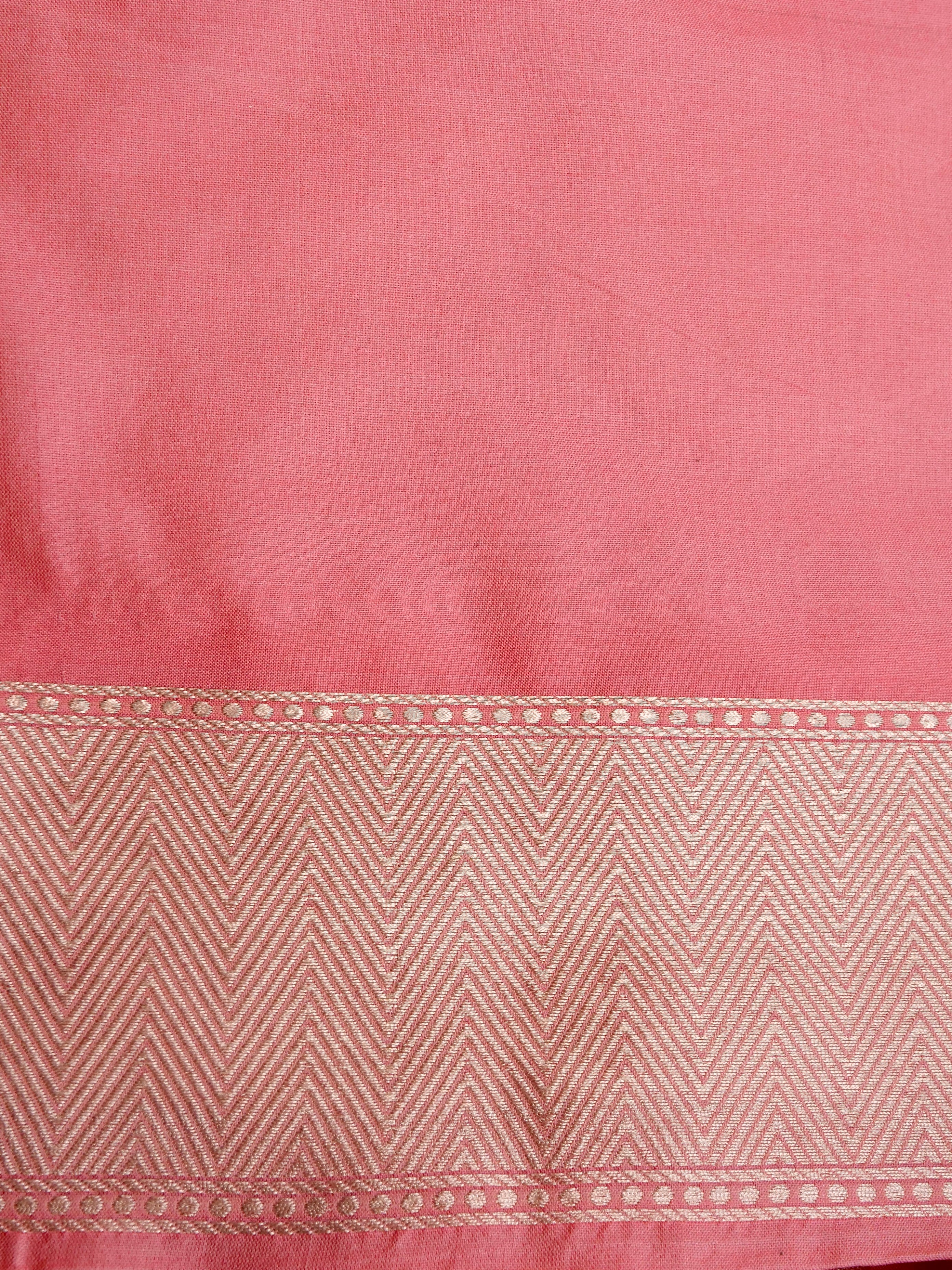 Peach-Pink Handwoven Kataan Silk Jangla Banarasi Saree