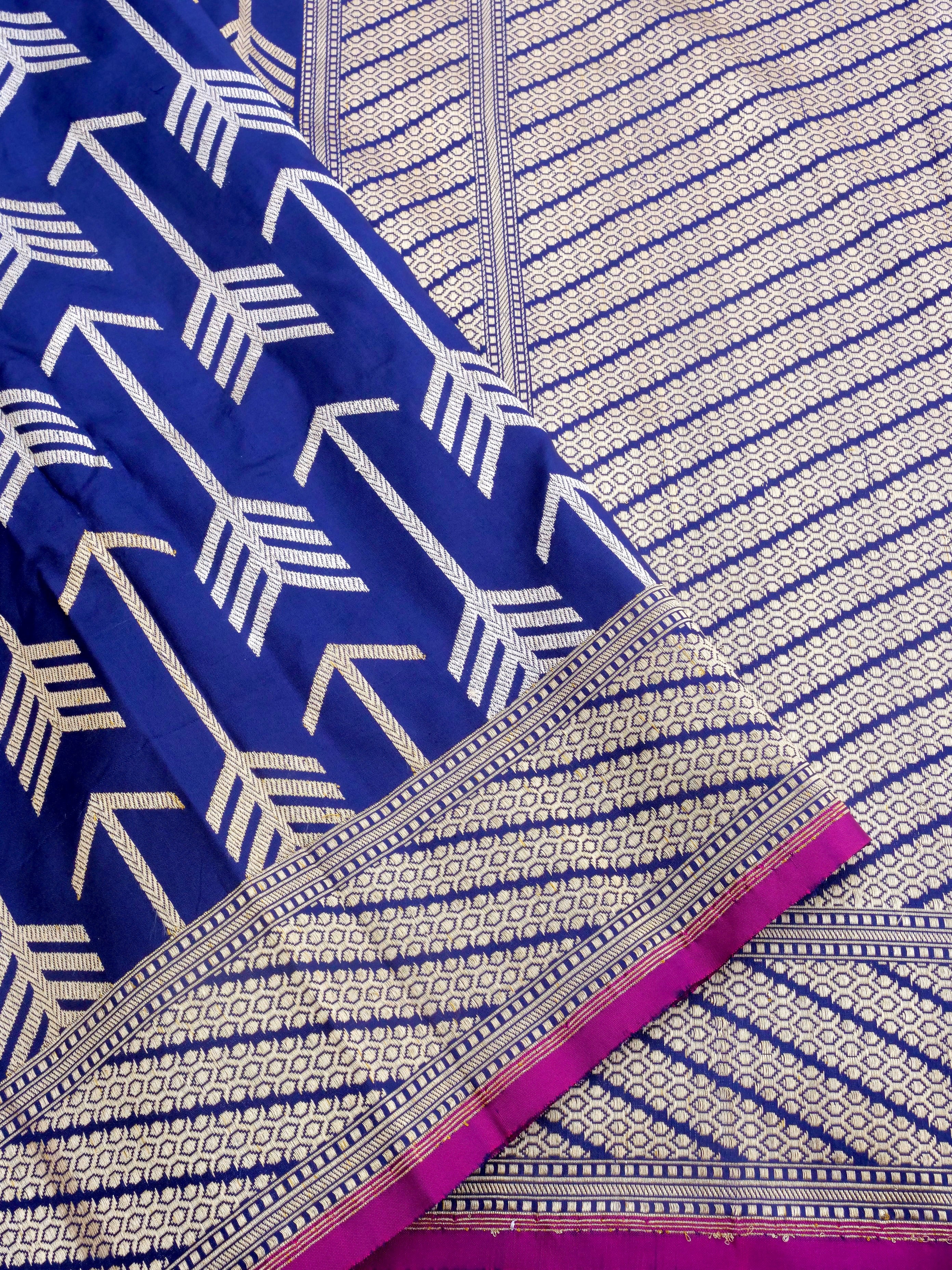 Navy Blue Handwoven Pure Kataan Kadhua Silk Benarasi Saree