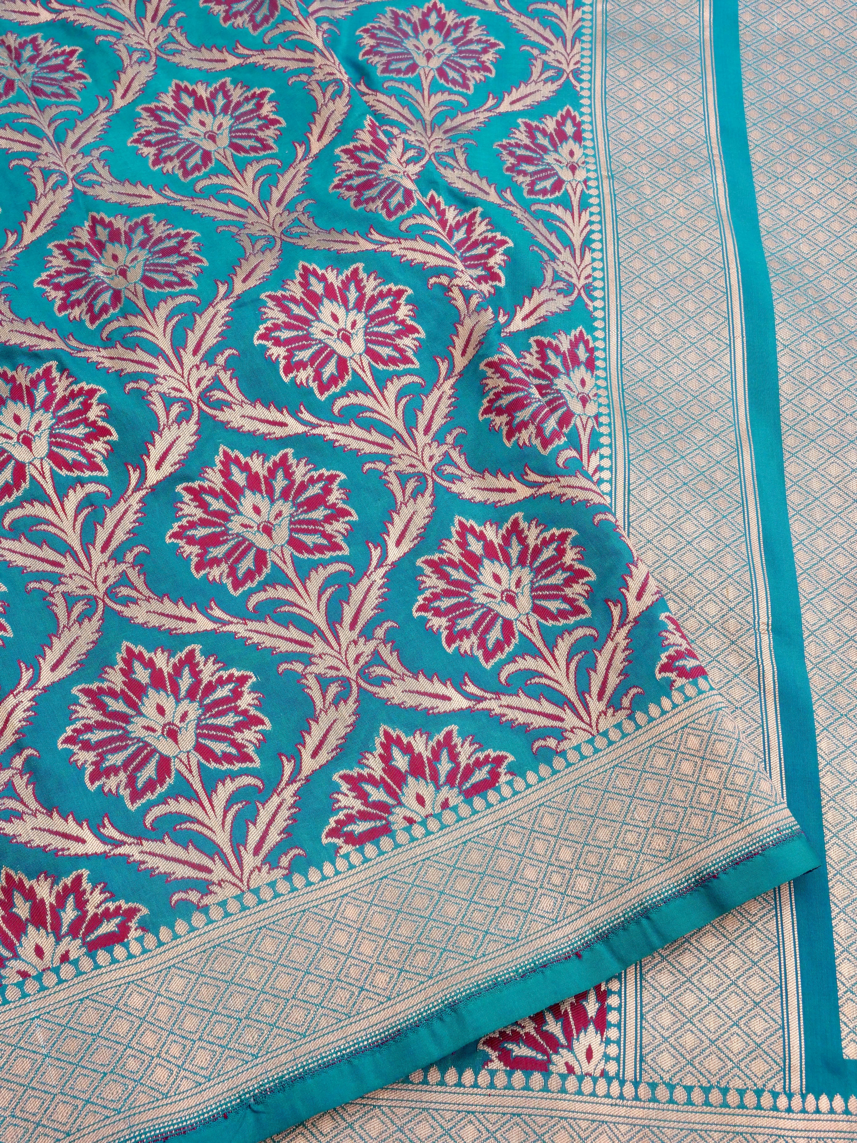 Blue Handwoven Kataan Silk Jangla Meenakari Banarasi Saree